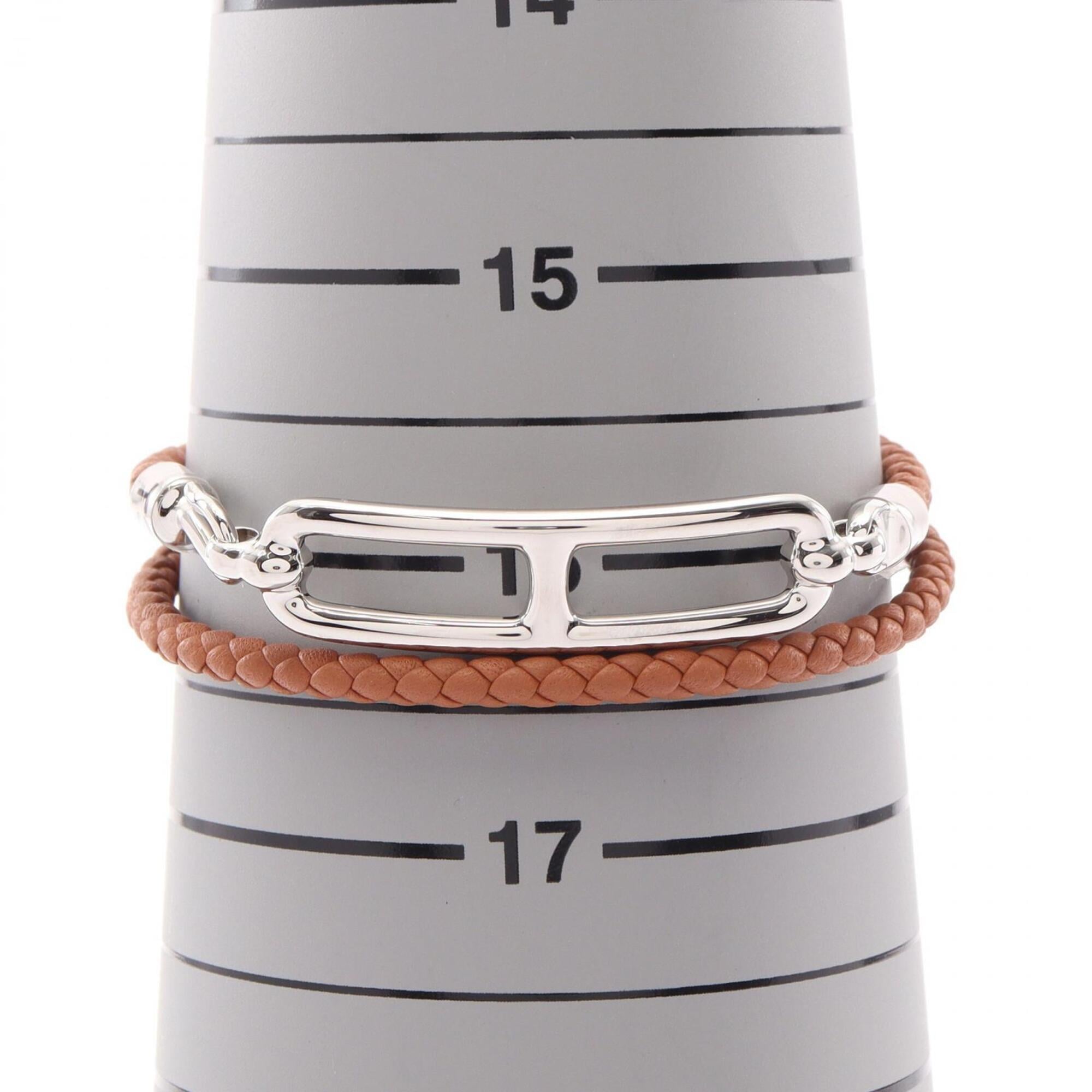 Hermes HERMES Roulis Double Tour Bracelet Accessory Stainless Steel Veau Swift Leather Women's Brown Silver — New - Store Return