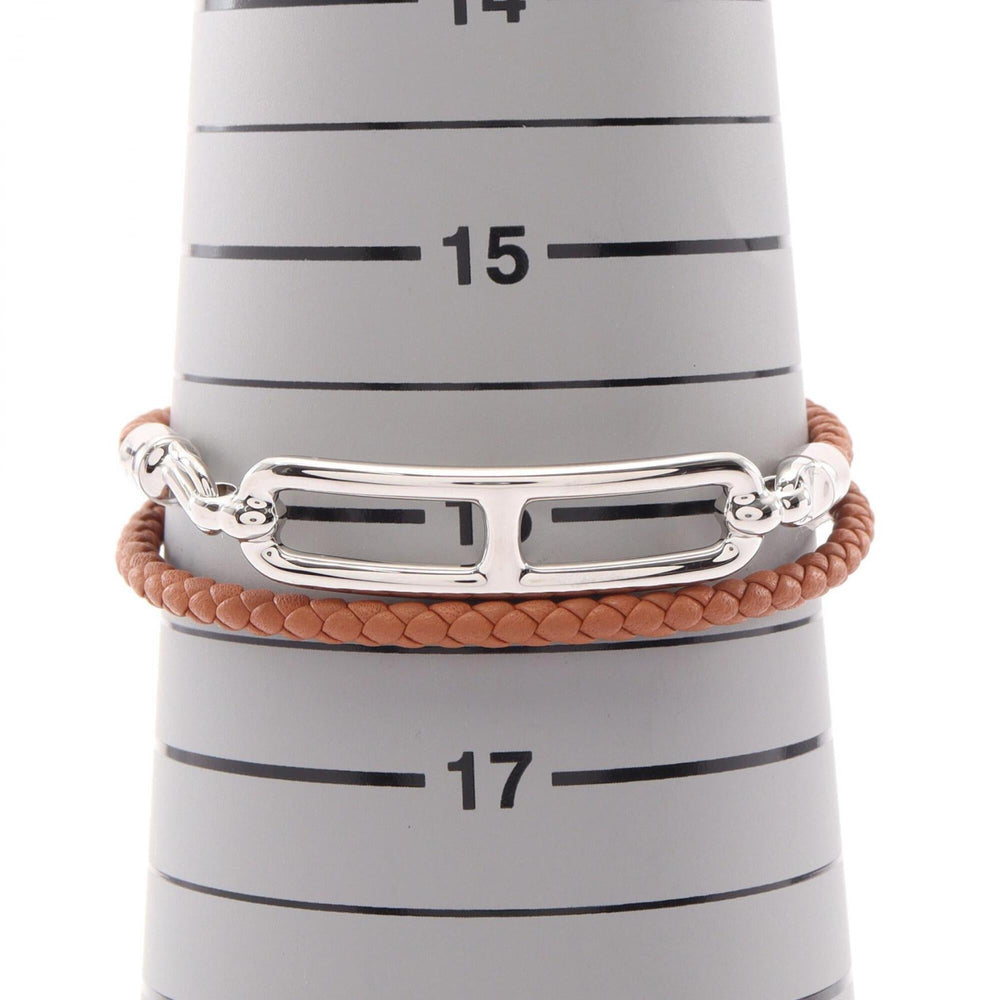Hermes HERMES Roulis Double Tour Bracelet Accessory Stainless Steel Veau Swift Leather Women's Brown Silver — New - Store Return