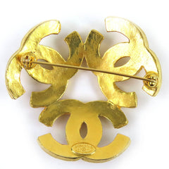 CHANEL Vintage 1994 (94A) Triple Coco Mark Brooch, Large Size, Gold, with Box, Made in France, Women's, Highly Recommended ◎ — Like New
