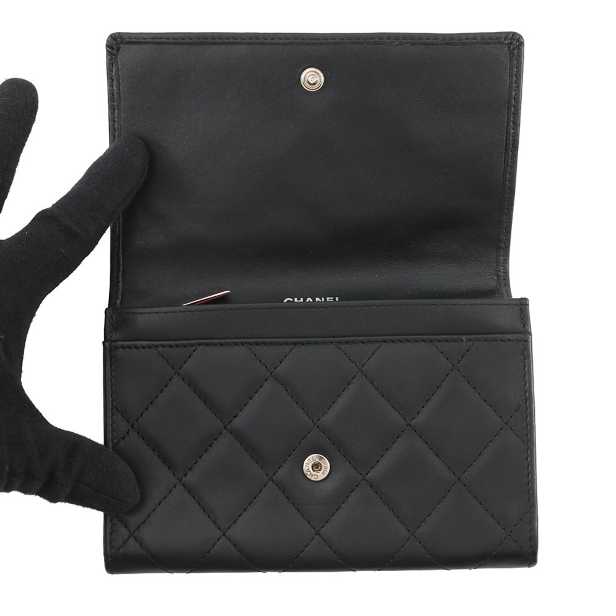 Chanel Bi-fold Wallet, Matelasse, Coco Mark, Cambon Line, Lambskin, Black