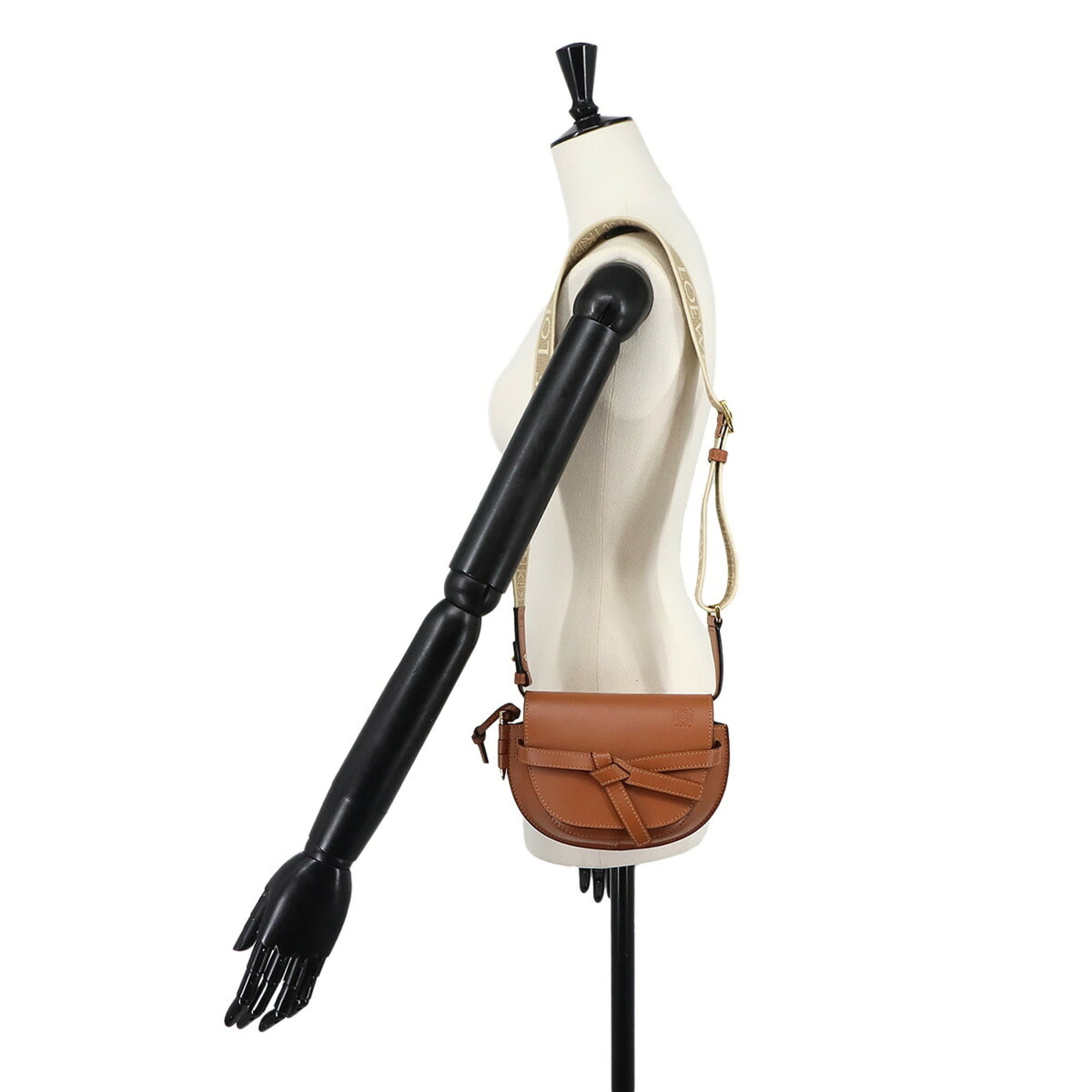 Loewe Mini Gate Dual Shoulder Handbag, Leather, Brown, Gold Hardware — Like New