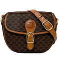 Celine Shoulder Bag ec-24655 Brown Macadam PVC Leather M11 CELINE Crossbody Round Pochette Women's Flap