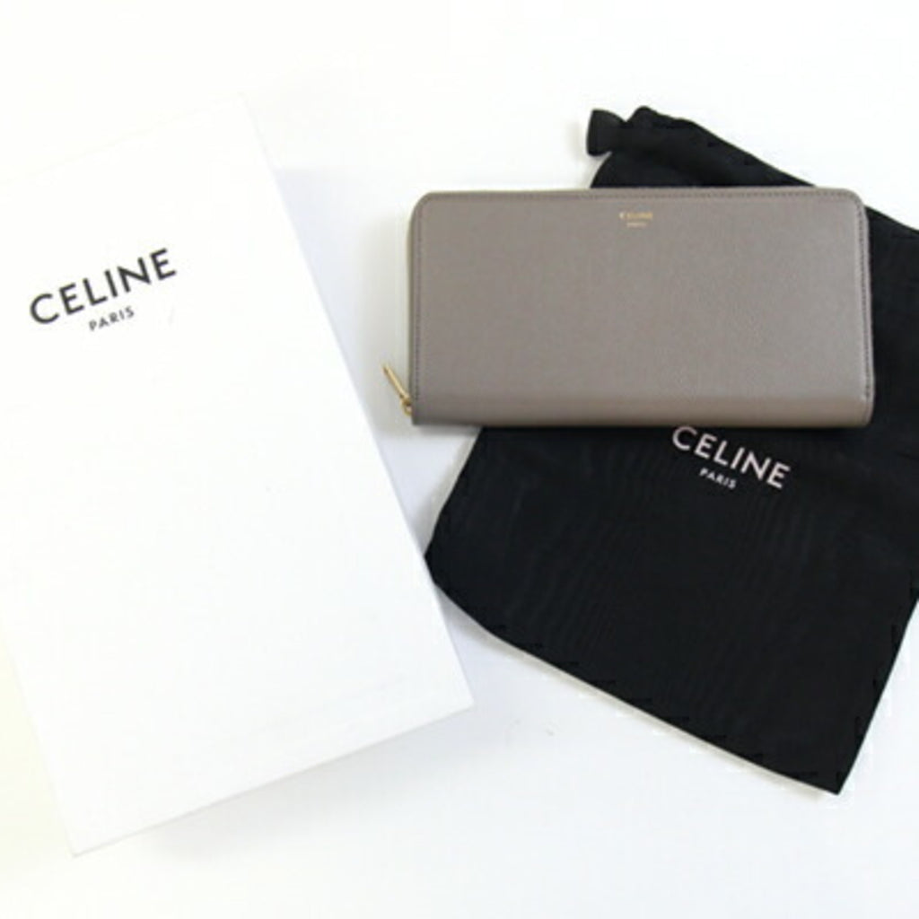 Celine Large Zip Wallet 10B553BEL.10BL Greige Leather Round Zipper Women's CELINE