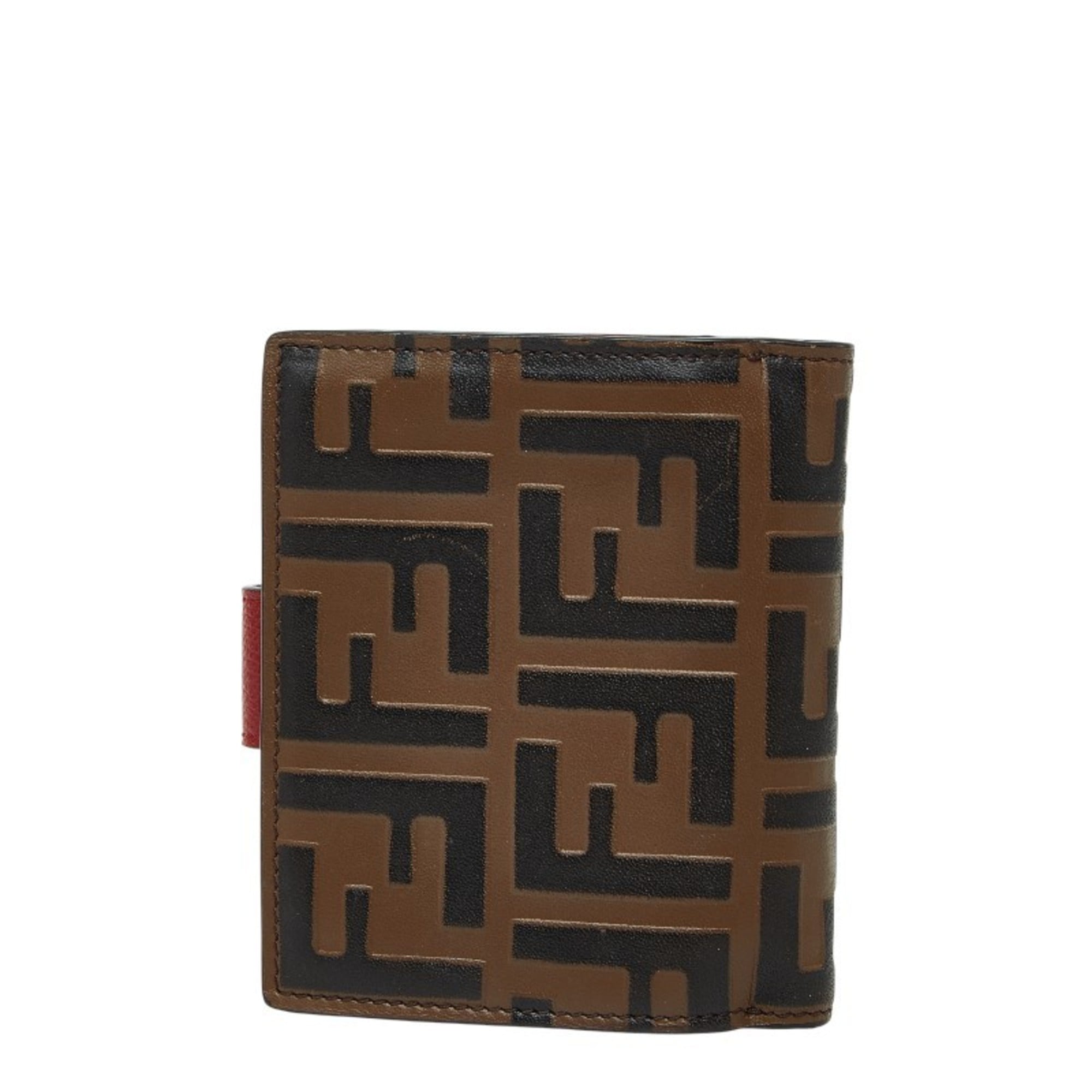 FENDI F is Zucca Bifold Wallet 8M0386 Brown and Red Leather Women's