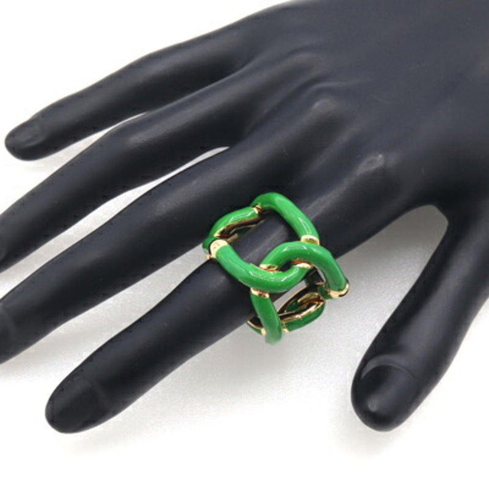 Bottega Veneta Paraquito Ring 666044, Gold, SV, Sterling Silver 925, Enamel, Green, Women's — Like New