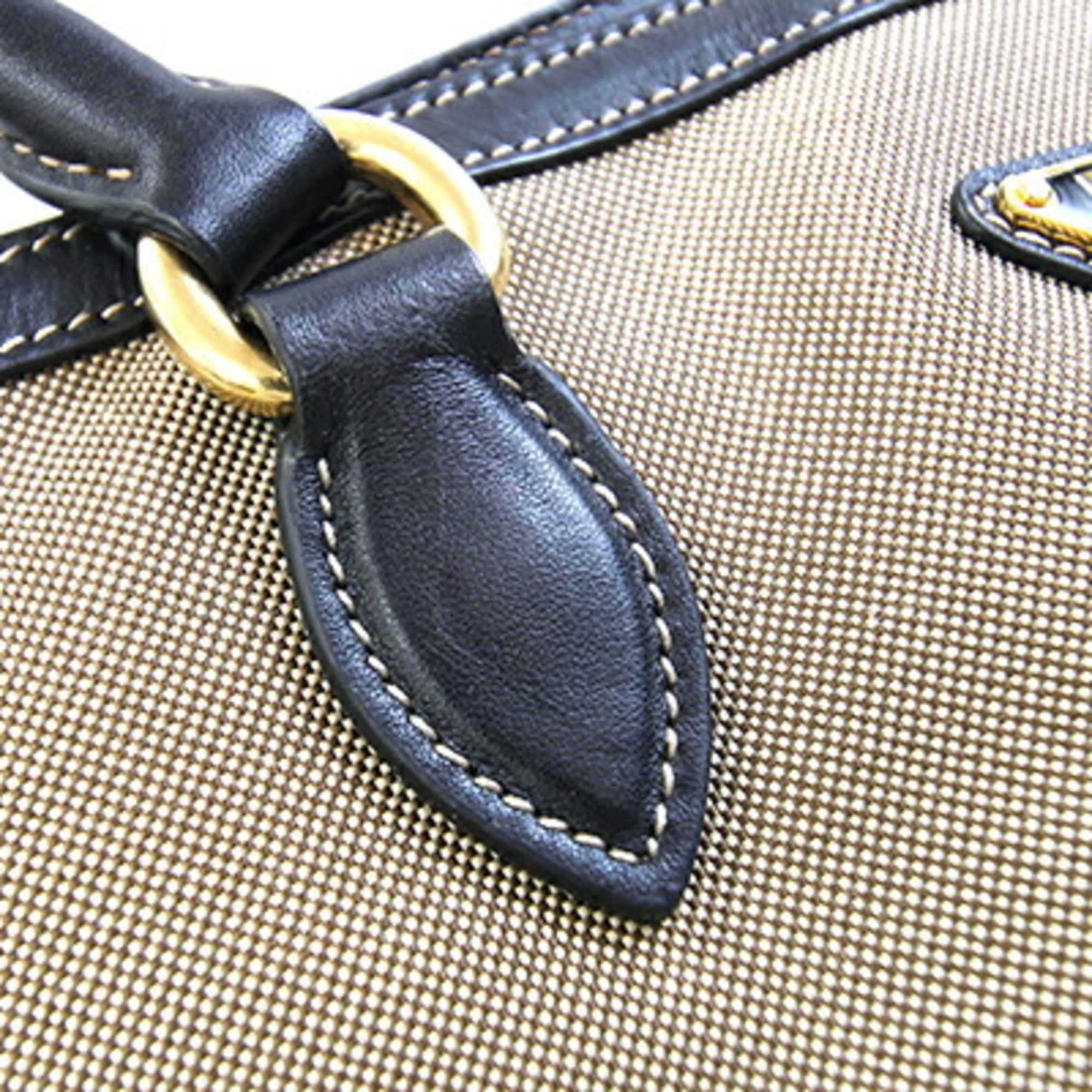 Prada Tote Bag 1BG158 Beige Brown Black Canvas Leather Shoulder Women's PRADA