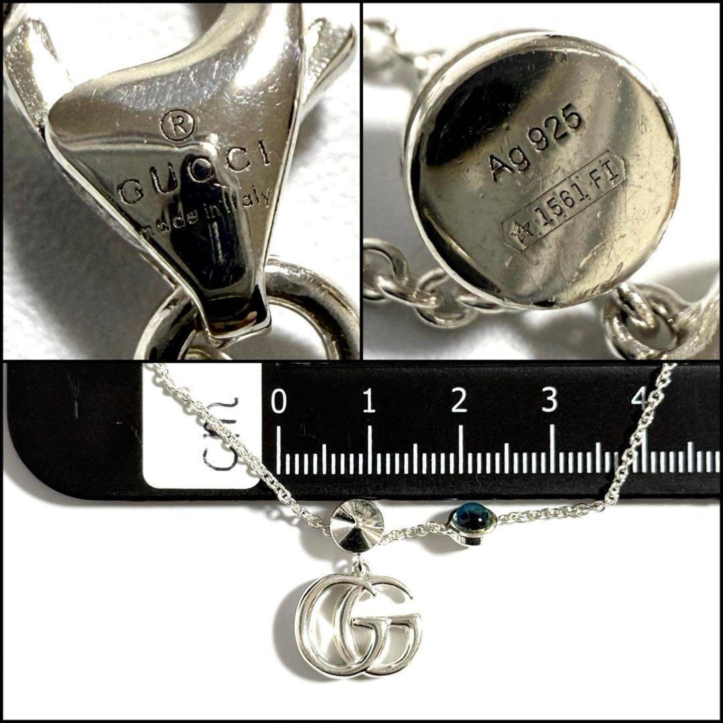 Gucci Double G Mother of Pearl Necklace Pendant Silver 925