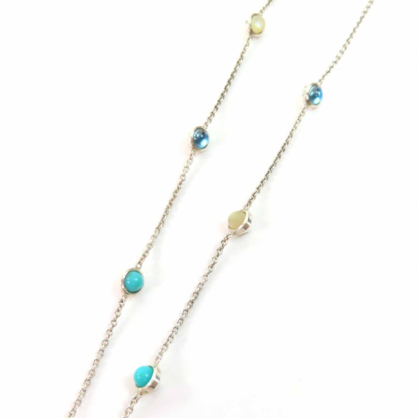 GUCCI 527399 Double G Mother-of-Pearl Necklace, Current Model, AG925, Colored Stones, Silver, Light Blue, Made in Italy, Weight 10.6g, Women's