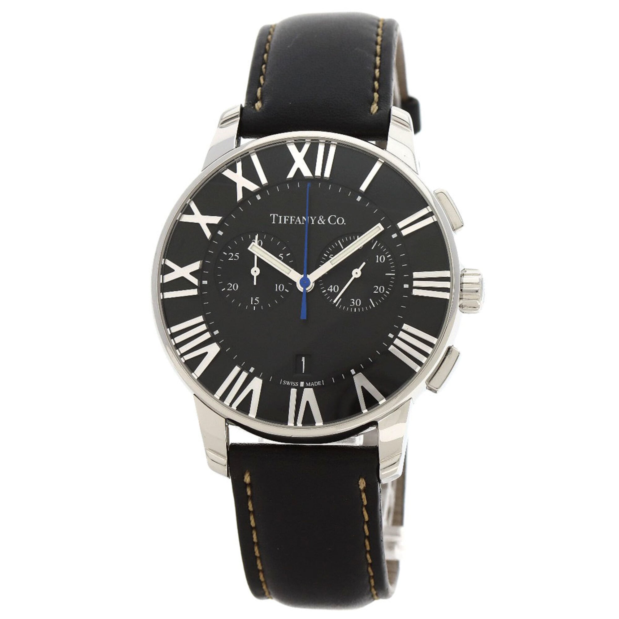Tiffany & Co. Atlas Dome Chronograph Watch, Stainless Steel/Leather, Men's — Very Good
