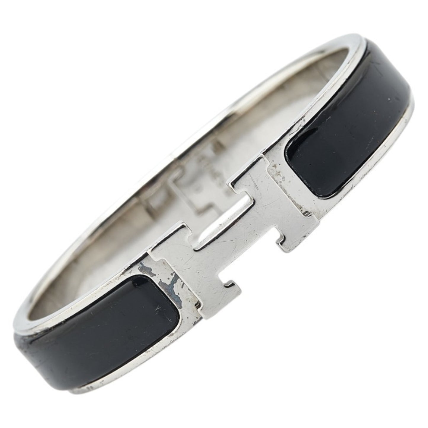 Hermes Click H PM Bangle Silver Black Metal Women's HERMES
