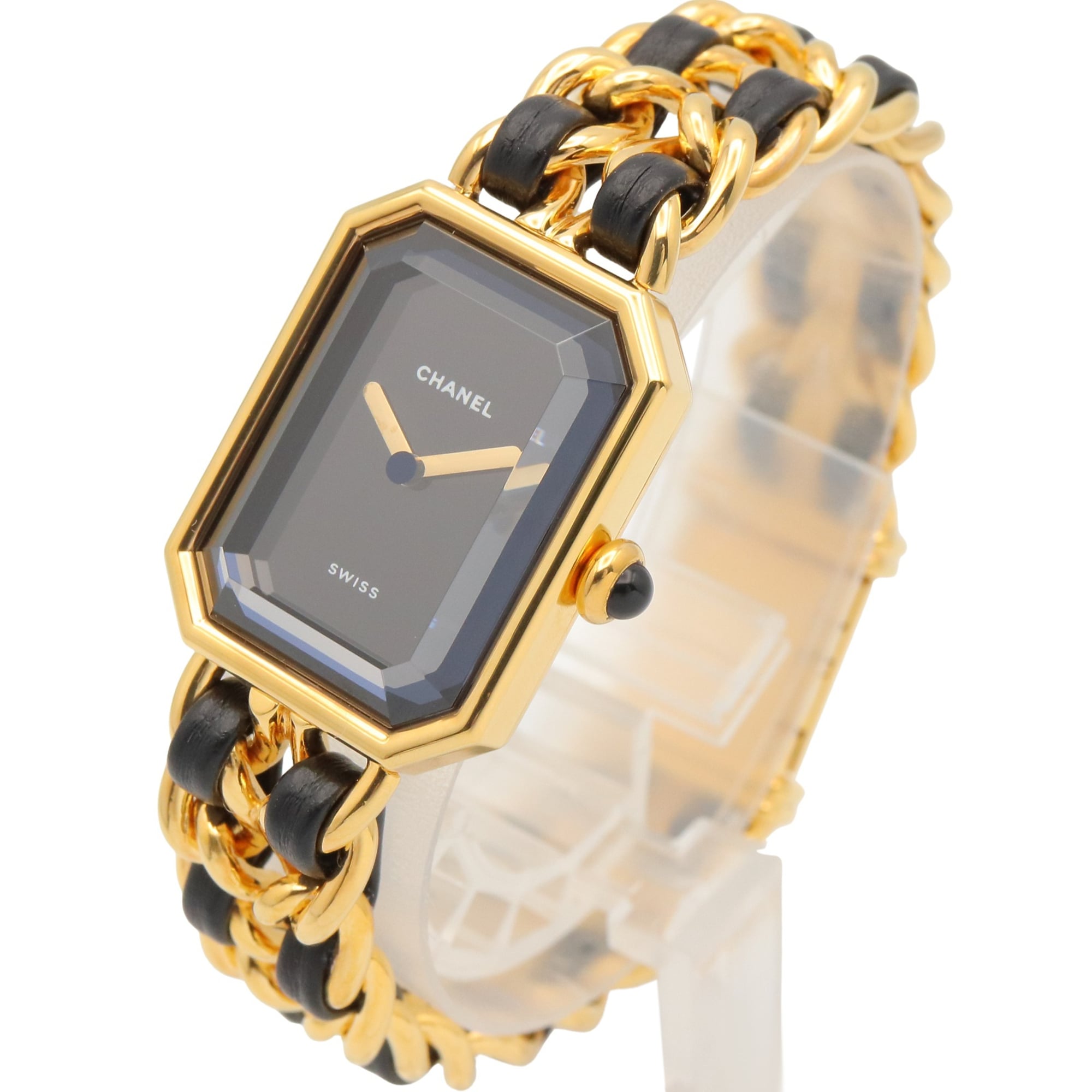 Chanel CHANEL Première S Watch, Gold Plated (GP), Leather Strap, Women's, Black, H0001 — Very Good