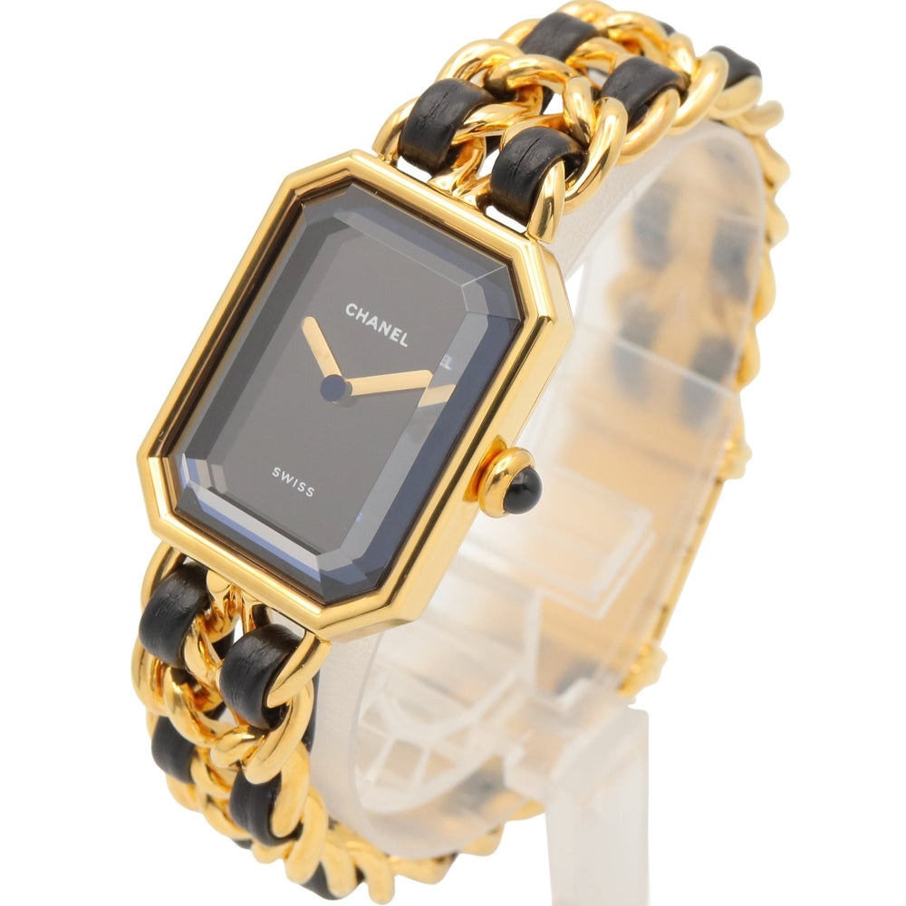 Chanel CHANEL Première S Watch, Gold Plated (GP), Leather Strap, Women's, Black, H0001 — Very Good