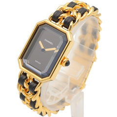 Chanel CHANEL Première S Watch, Gold Plated (GP), Leather Strap, Women's, Black, H0001 — Very Good