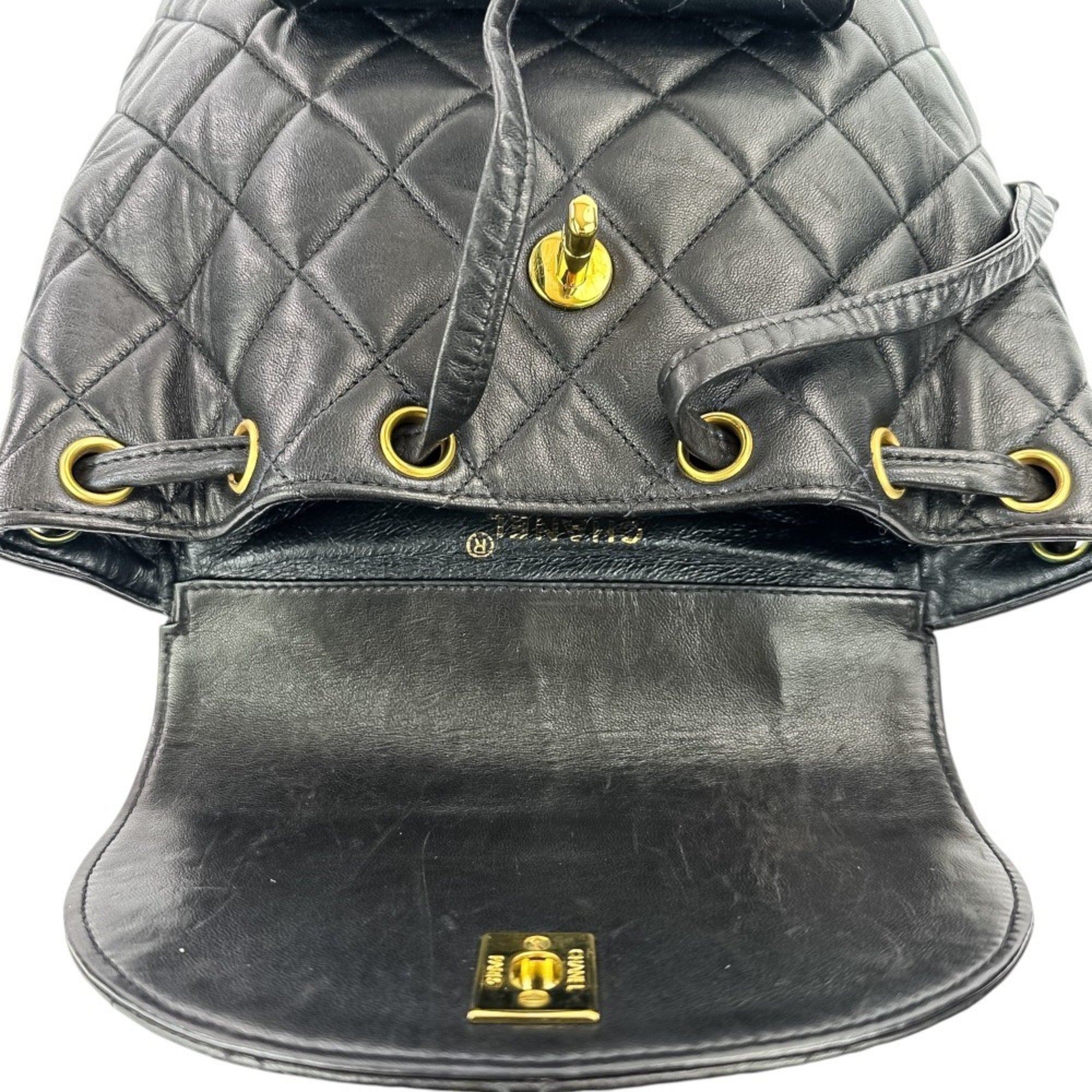 CHANEL Vintage Matelassé Lambskin Chain Shoulder Turnlock Backpack Rucksack Black Women's — Like New