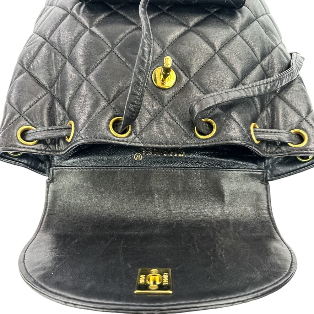 CHANEL Vintage Matelassé Lambskin Chain Shoulder Turnlock Backpack Rucksack Black Women's — Like New