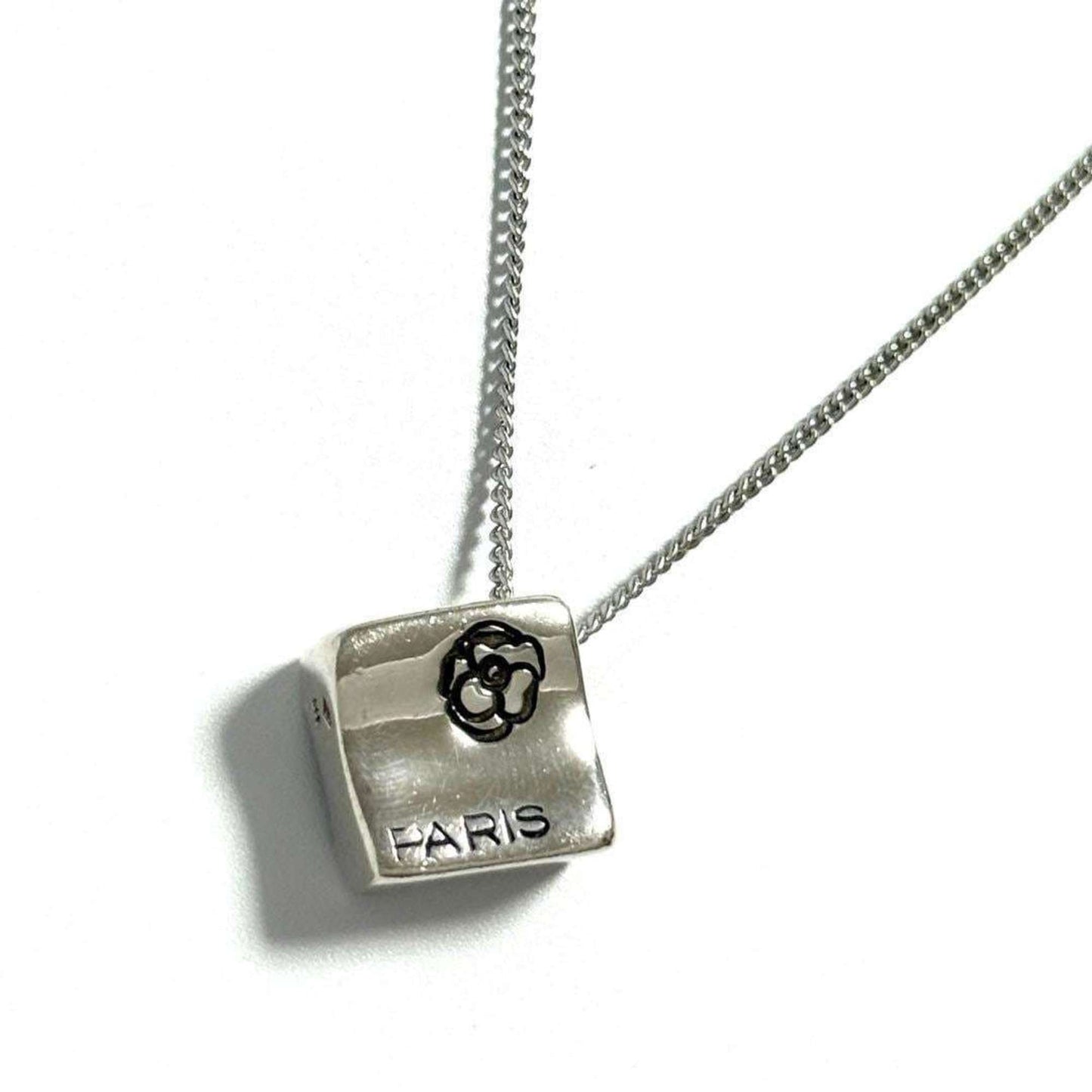 Chanel Pendant Necklace Silver Coco Camellia Reversible