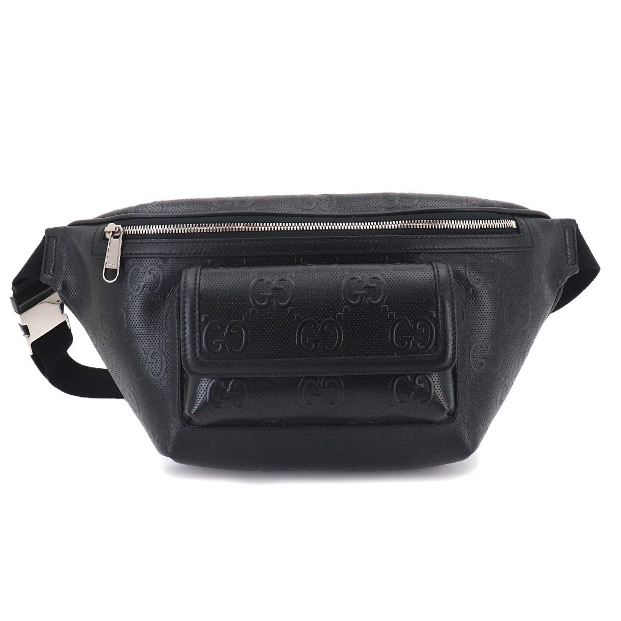 Gucci GG Embossed Belt Handbag, Leather, Black, 645093, Silver Hardware — New - Store Return