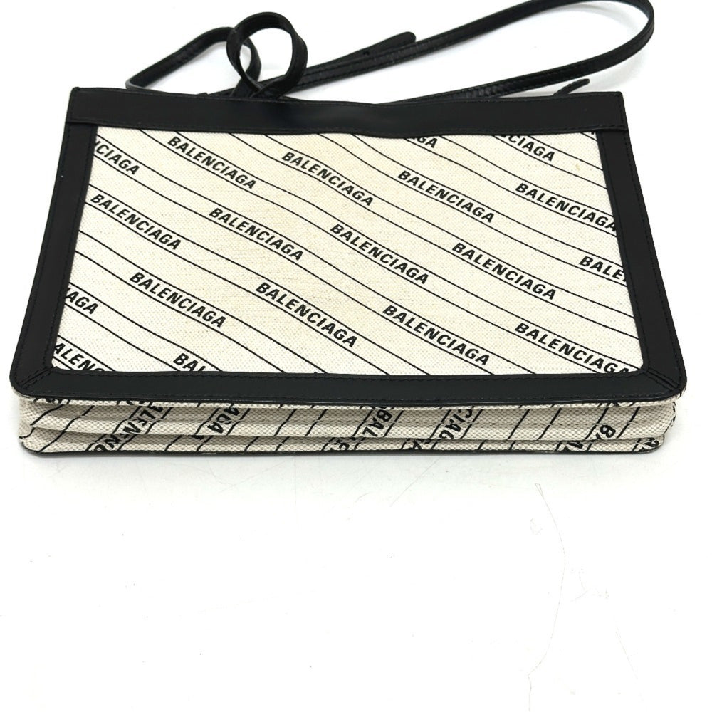 BALENCIAGA 528147 All-over print pochette bag, crossbody, shoulder leather, canvas, women's, white x black, like new — Like New