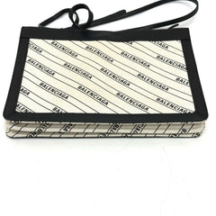 BALENCIAGA 528147 All-over print pochette bag, crossbody, shoulder leather, canvas, women's, white x black, like new — Like New