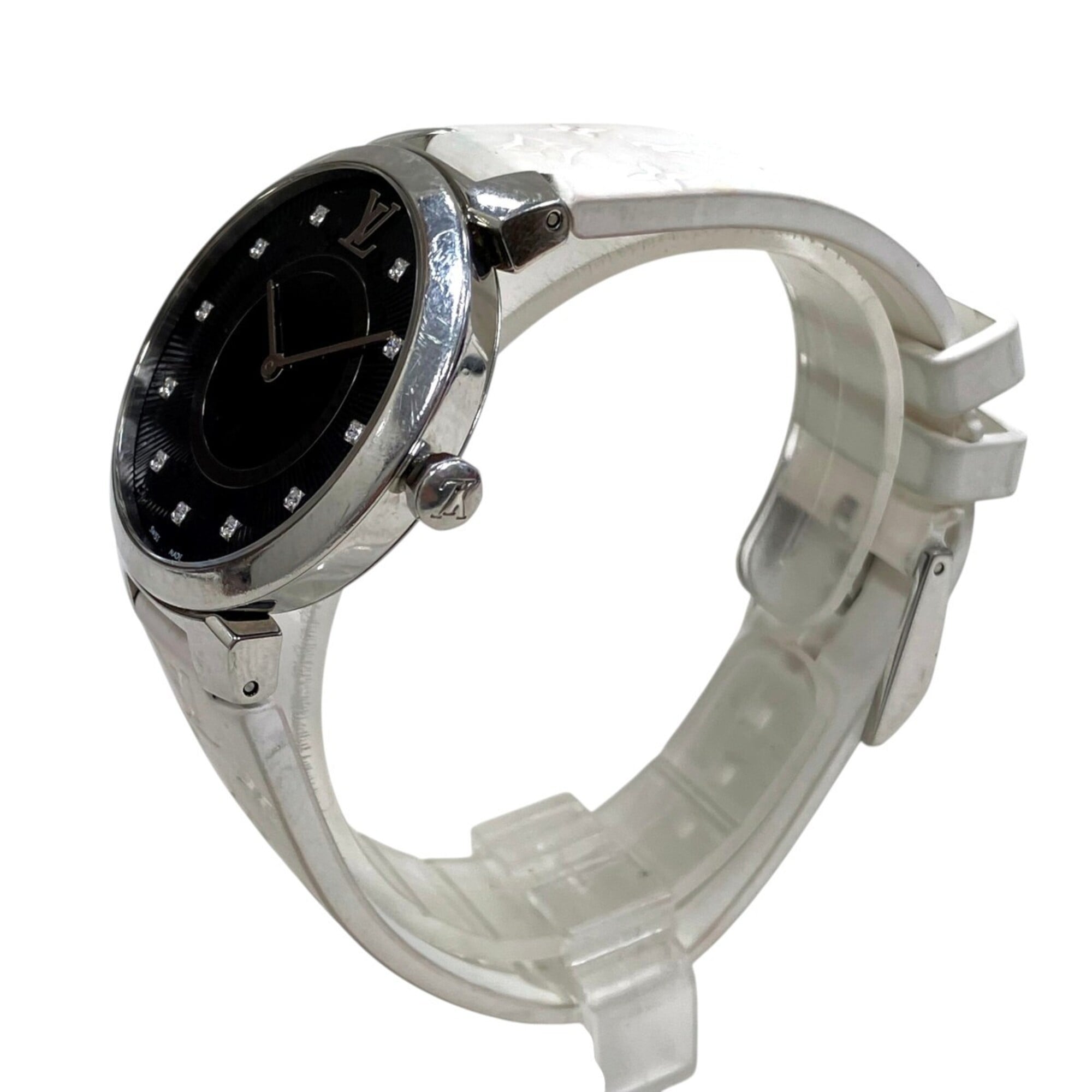 Louis Vuitton Tambour Slim Watch, Total Weight 51g, Stainless Steel, Rubber Strap, Quartz Movement, Black Dial, QA144 — Good