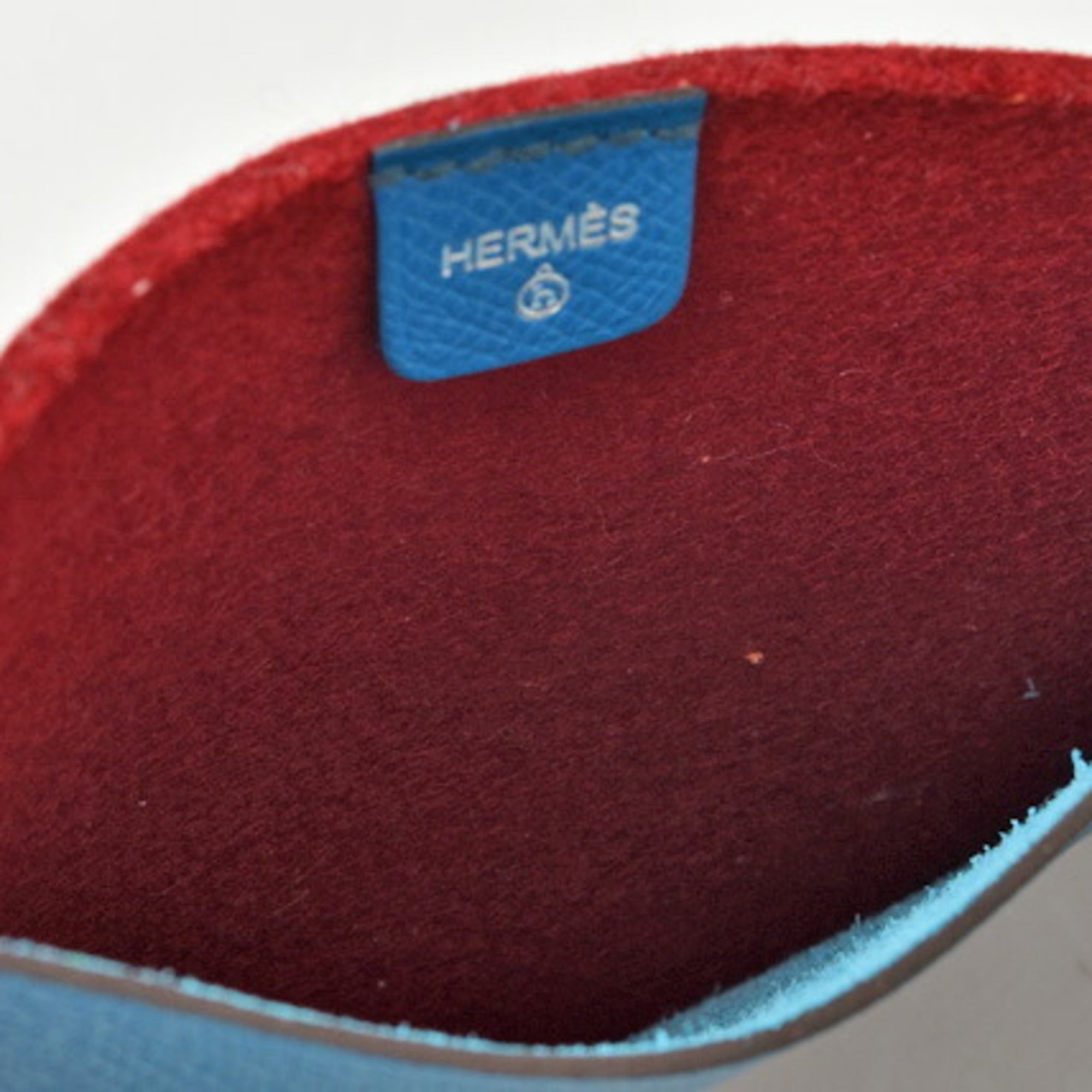 Hermes Flat Pouch / Pass Case HERMES Petit Ash Vaux Epson Blue Red — Like New