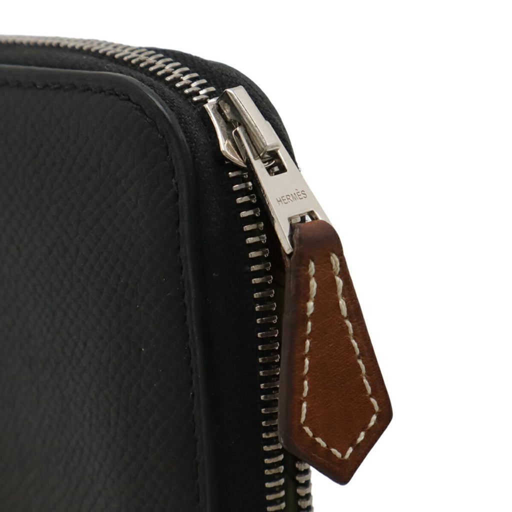 HERMES Azap Silkin Compact Coin Case Wallet/Coin Purse Round Epsom Leather Black with D Stamp