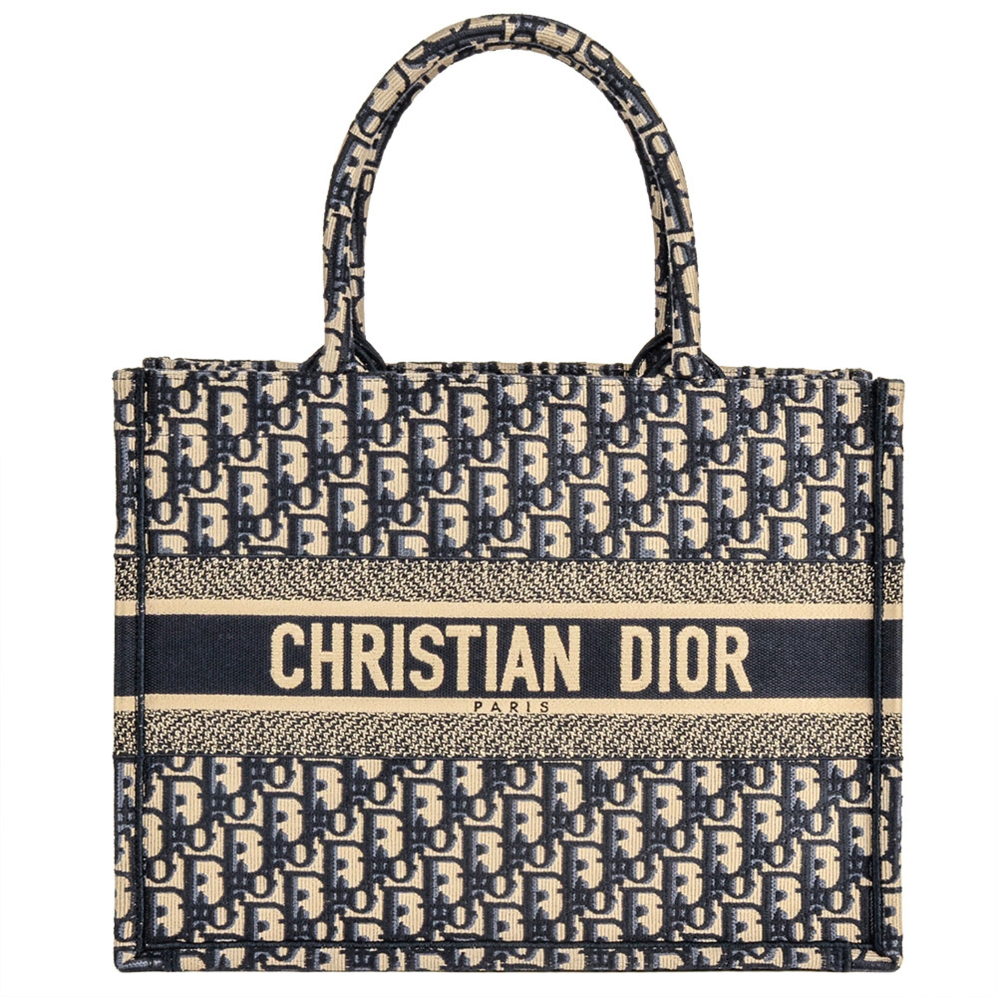 Christian Dior Oblique Jacquard Book Tote Bag, Canvas, 50-MA, Navy, Medium — Like New