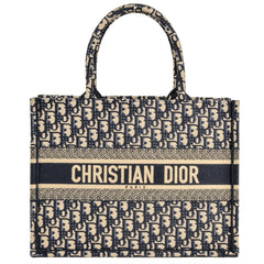Christian Dior Oblique Jacquard Book Tote Bag, Canvas, 50-MA, Navy, Medium — Like New