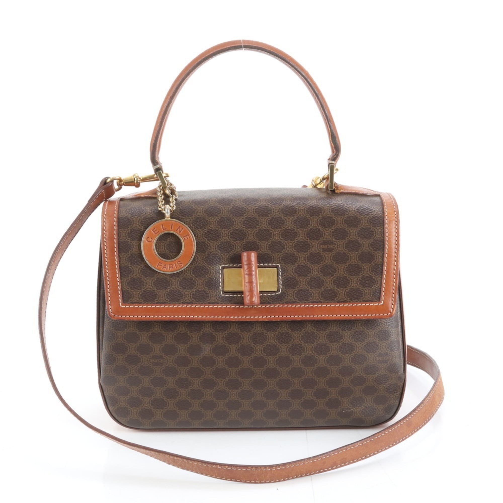 Celine Macadam Leather 2-Way Shoulder Bag/Handbag Brown Women's