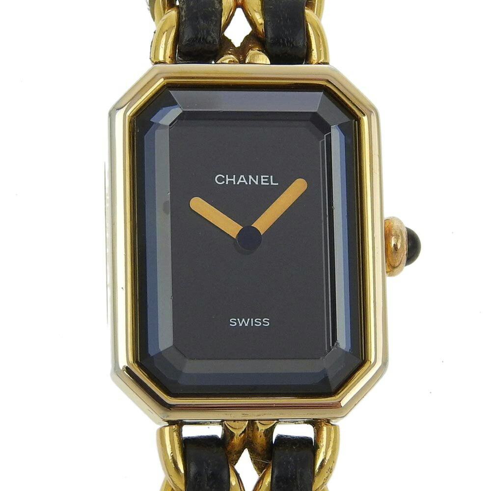 Chanel CHANEL Premiere L Watch Gold Plated x Leather Quartz Analog Display Black Dial Ladies — Good