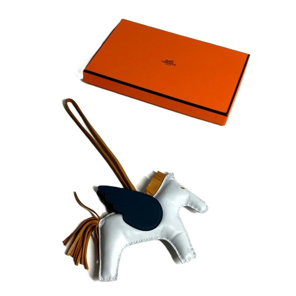 HERMES Horse Keychain Cheval Rodeo Pegasus MM Accessory Bag Charm Agneau Milo Men's Women's Blue Like New — Like New