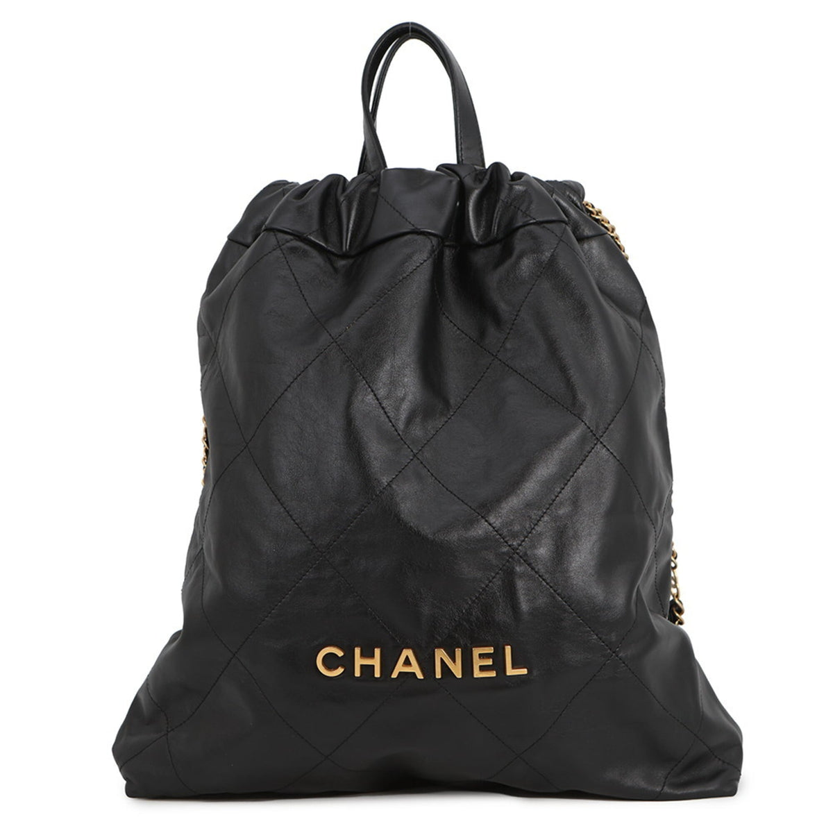 Chanel Backpack, 22 Large, Shiny Calf Leather AS3313, CHANEL Handbag, Black, Women's — Like New