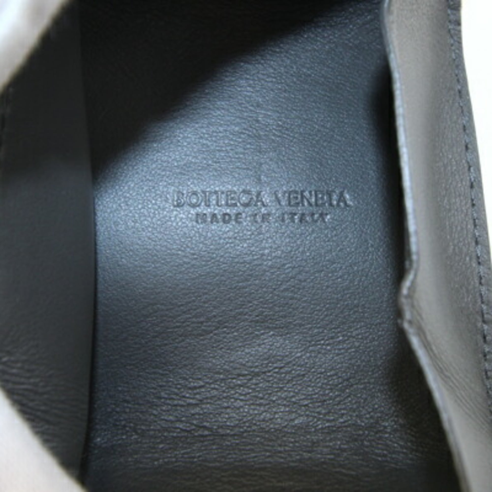 Bottega Veneta Intrecciato Coin Case 596579 Dark Gray Leather Compact Wallet with Purse, Tri-Fold Mini Wallet, Square, for Men and Women