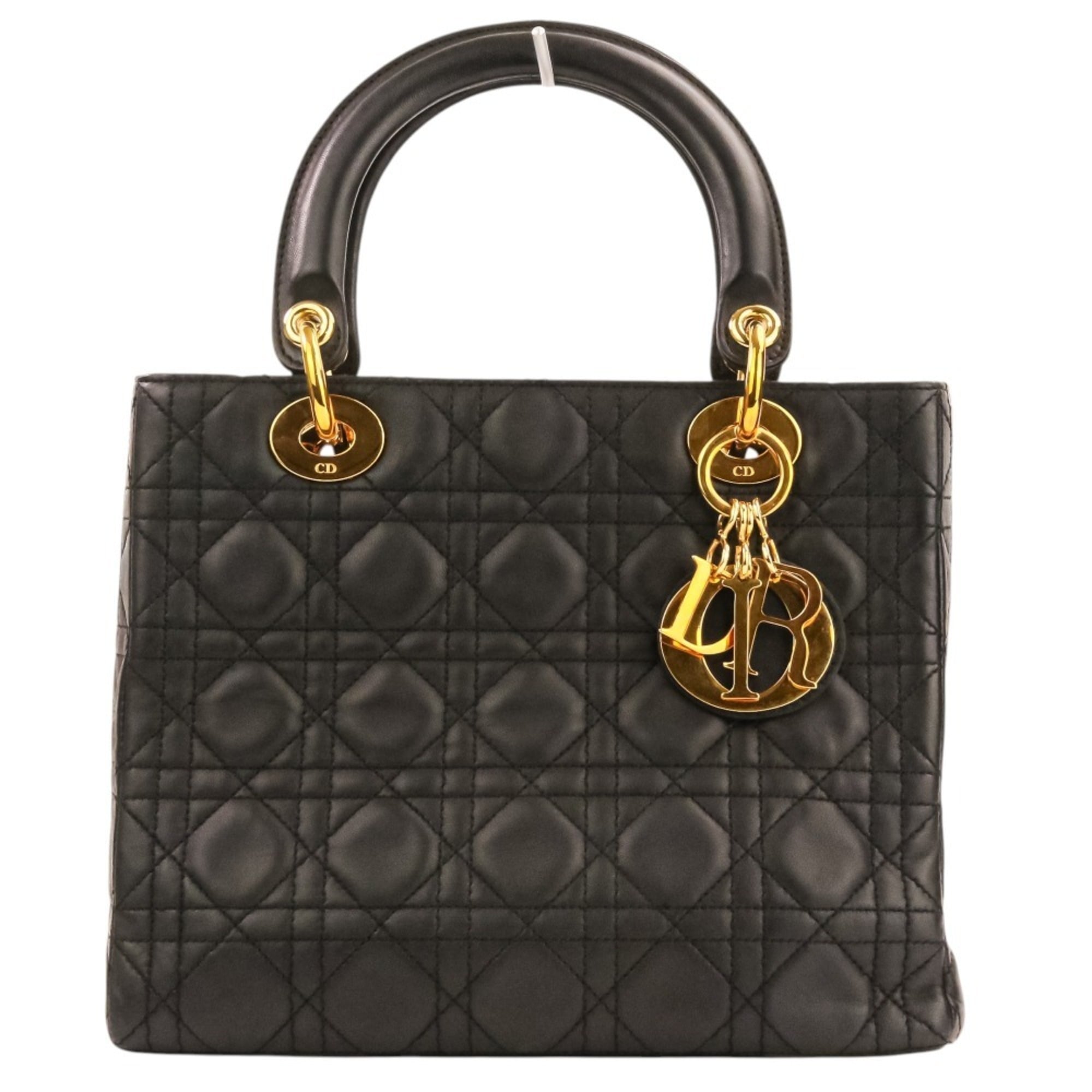 Christian Dior Lady Cannage Leather 2-way Handbag/Shoulder Bag, Black, Women's — Like New