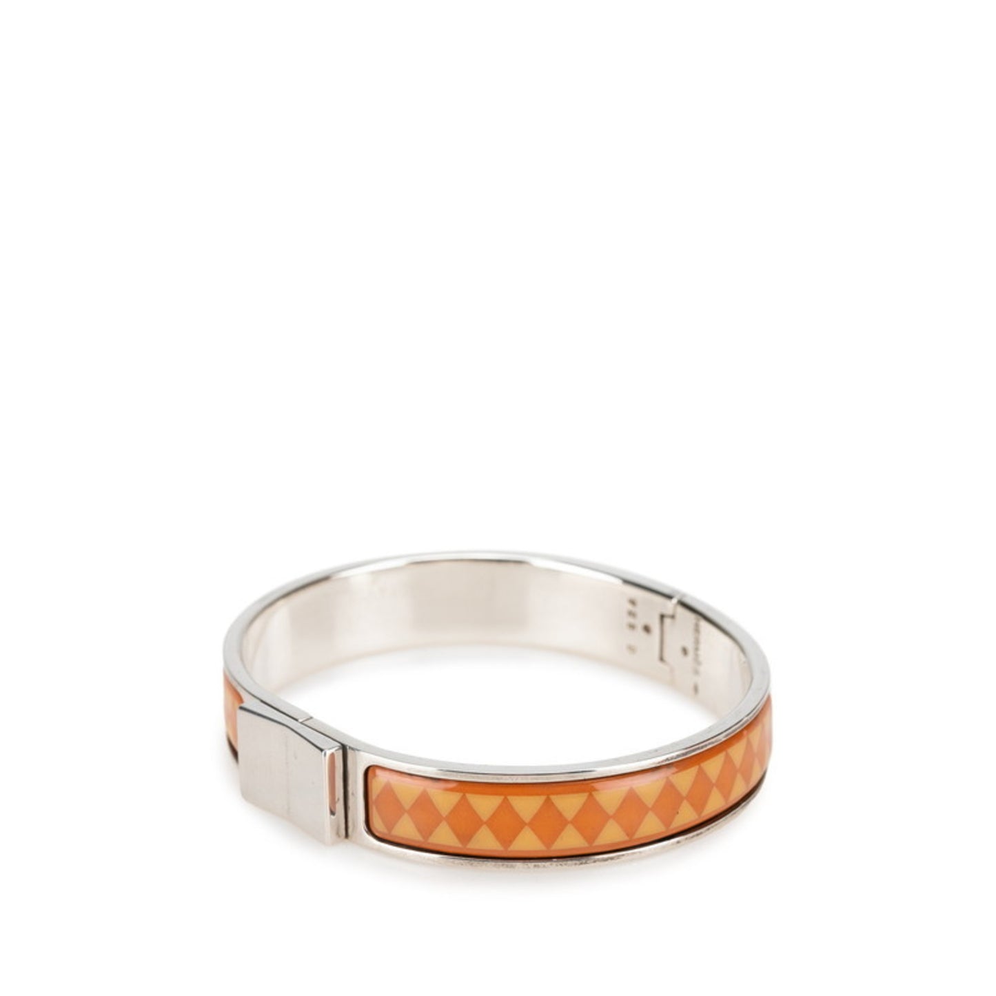Hermes enamel bangle in silver, brown, and beige metal for women.
