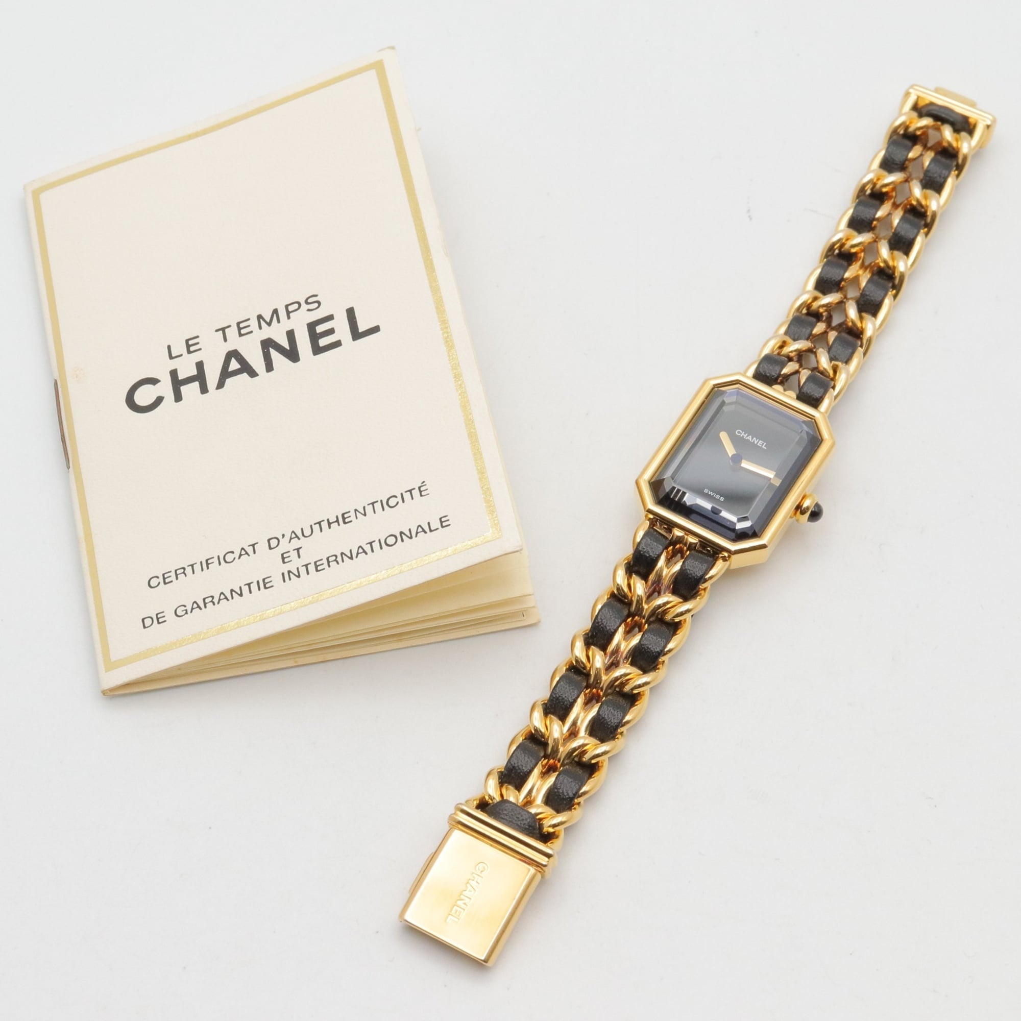 Chanel CHANEL Première S Watch, Gold Plated (GP), Leather Strap, Women's, Black, H0001 — Very Good