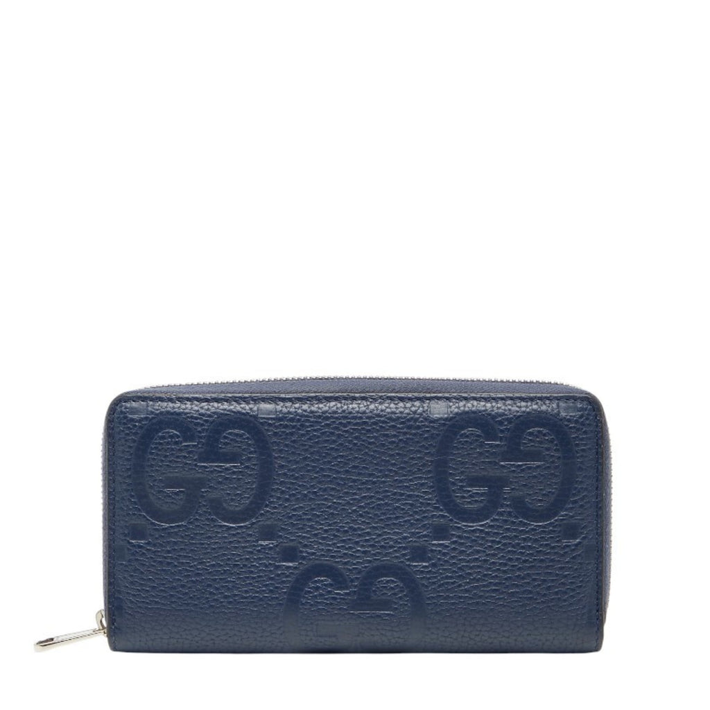 Gucci Jumbo GG Long Wallet with Round Zipper, 825958, Navy Leather, Men's, GUCCI