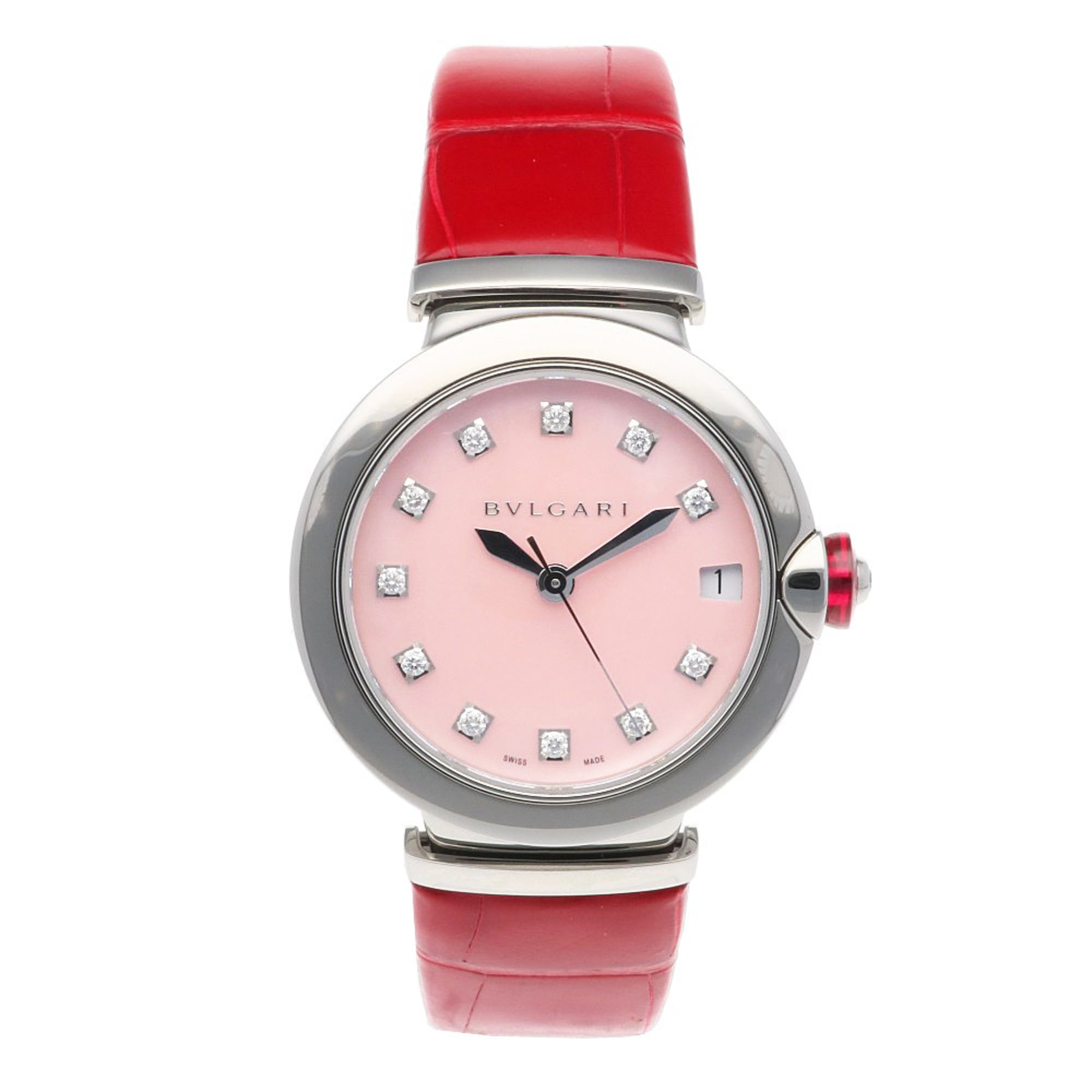 Bvlgari Lucea Stainless Steel Watch LU33C2SLD/11 Automatic Women's BVLGARI Pink Shell with 11 Diamonds, Overhauled — Good