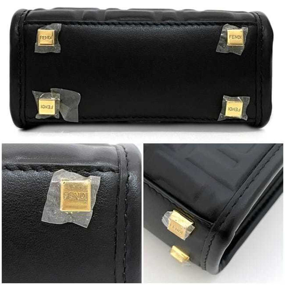Fendi 2-way bag Sunshine f-21250 Black Tortoiseshell 8BS051 Leather FENDI FF Embossed Women's Compact — Like New