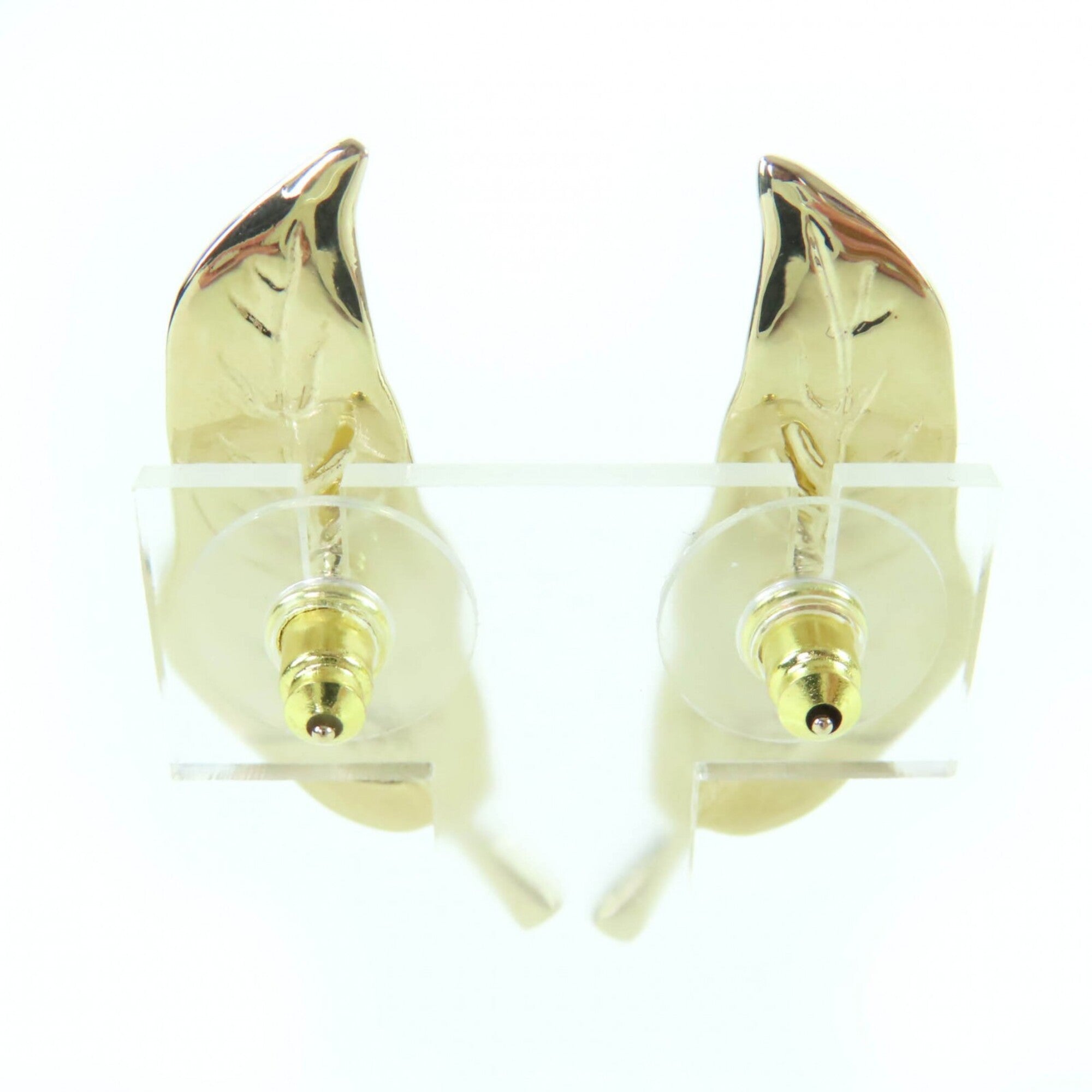 CHANEL I25A Coco Mark Leaf Design Rhinestone Earrings, Gold, Made in Italy, Women's — Like New