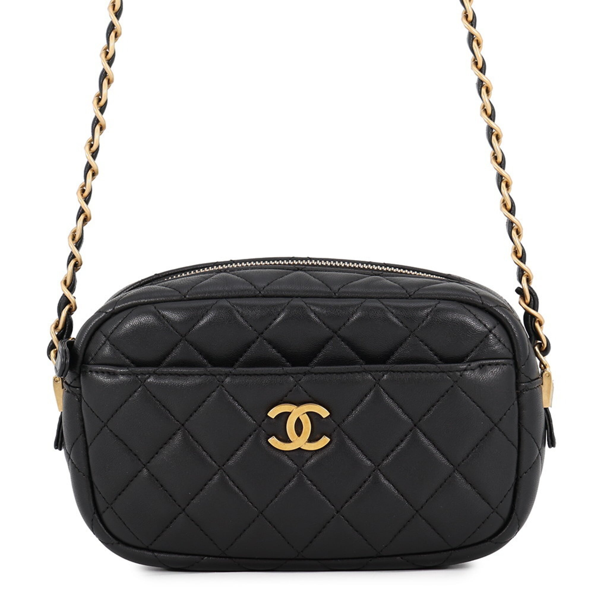 Chanel Chain Shoulder Bag, Matelassé, Coco Mark, Camera Case, Lambskin, A91796, CHANEL Pochette, Black, Handbag, Women's — Like New