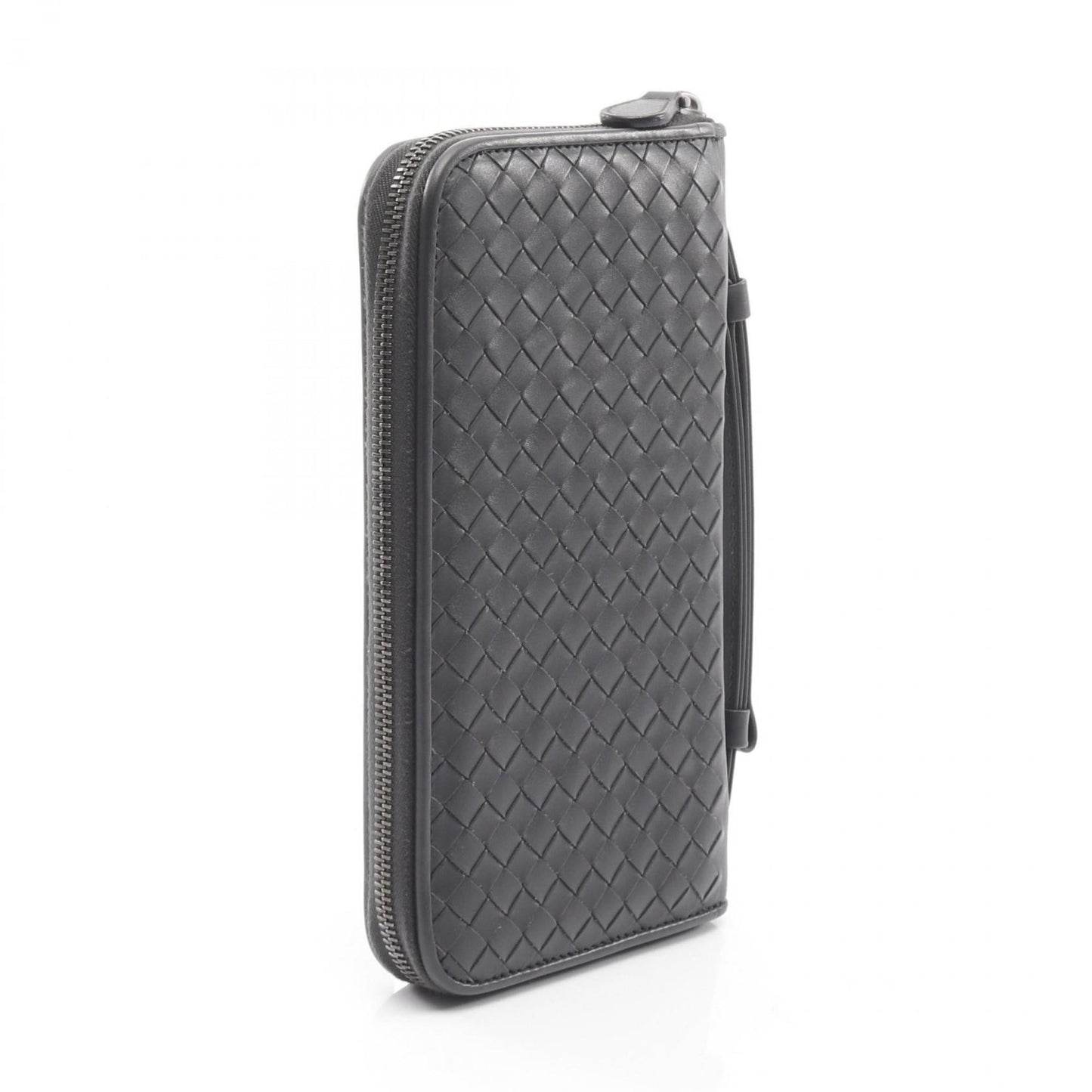 Bottega Veneta Intrecciato Leather Round Long Wallet for Men, Gray
