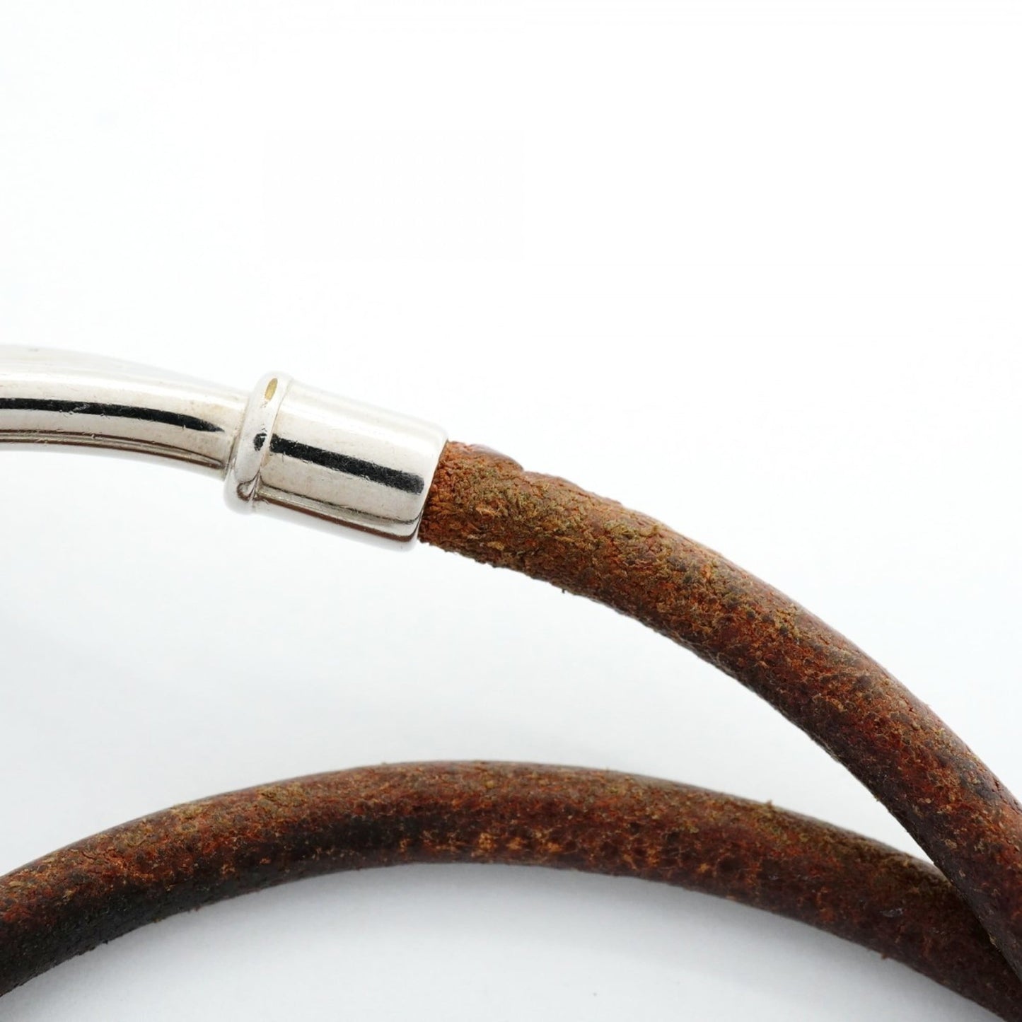 Hermes Jumbo Hook Bracelet, Metal, Leather, Silver, Brown, Women's