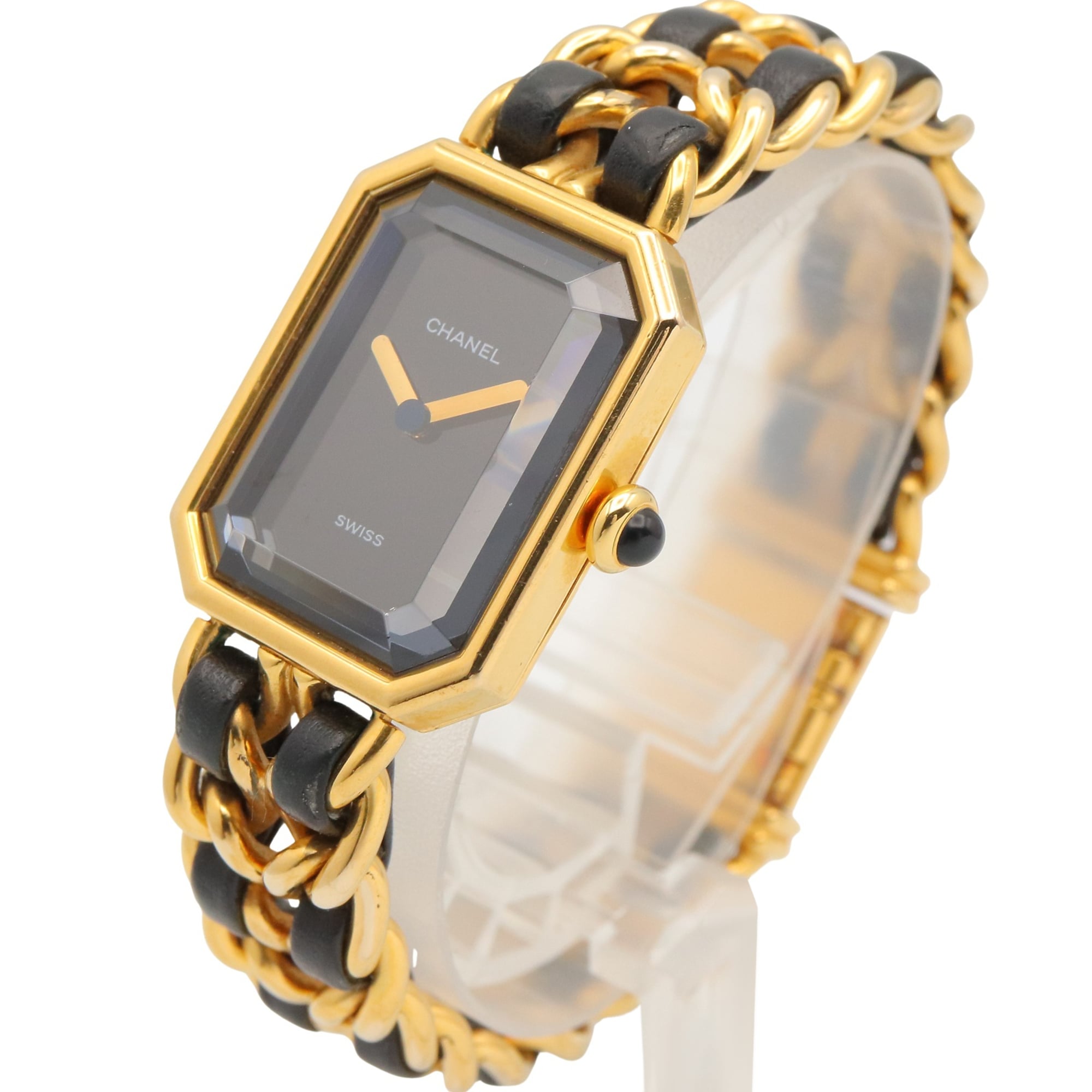 Chanel CHANEL Première Watch, Gold Plated (GP), Leather Strap, Women's, Black, H0001 — Very Good