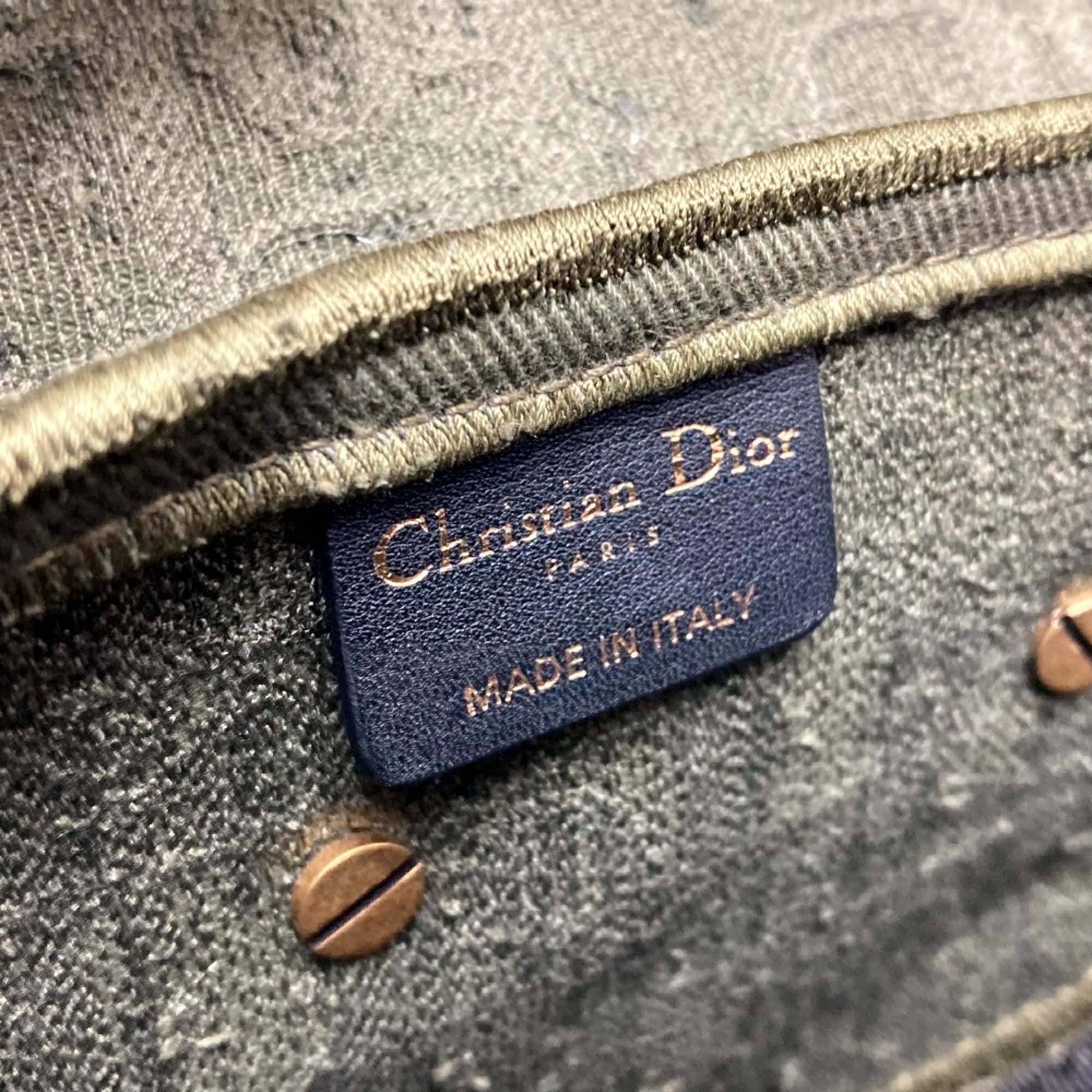 Christian Dior Oblique SADDLE Embroidered Saddle Bag Shoulder Handbag Canvas Women's Khaki — Like New
