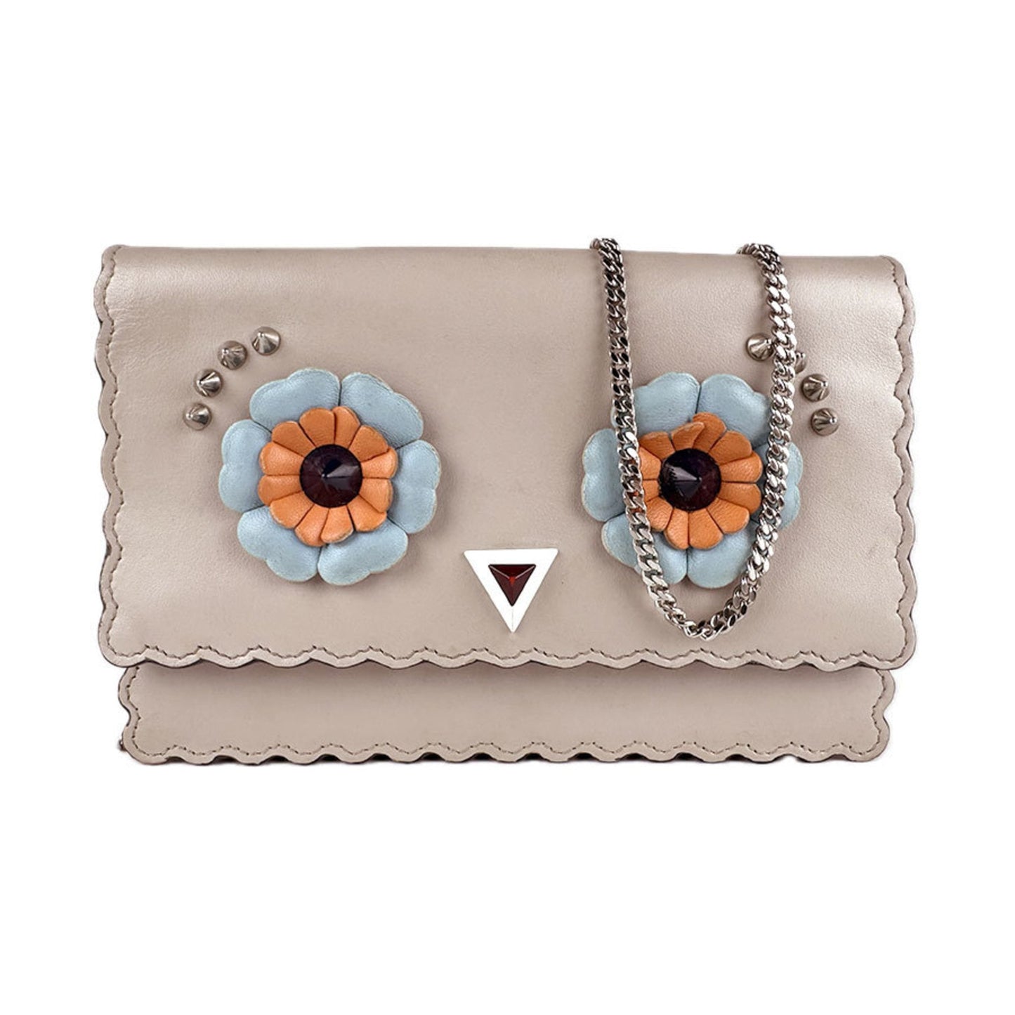 Fendi Women's Chain Wallet in Beige Leather and Metal, 8M0346-9JQ (z7875)