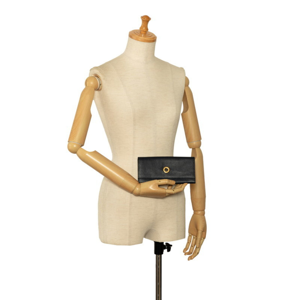 CELINE Circle Long Wallet Black Leather Women's