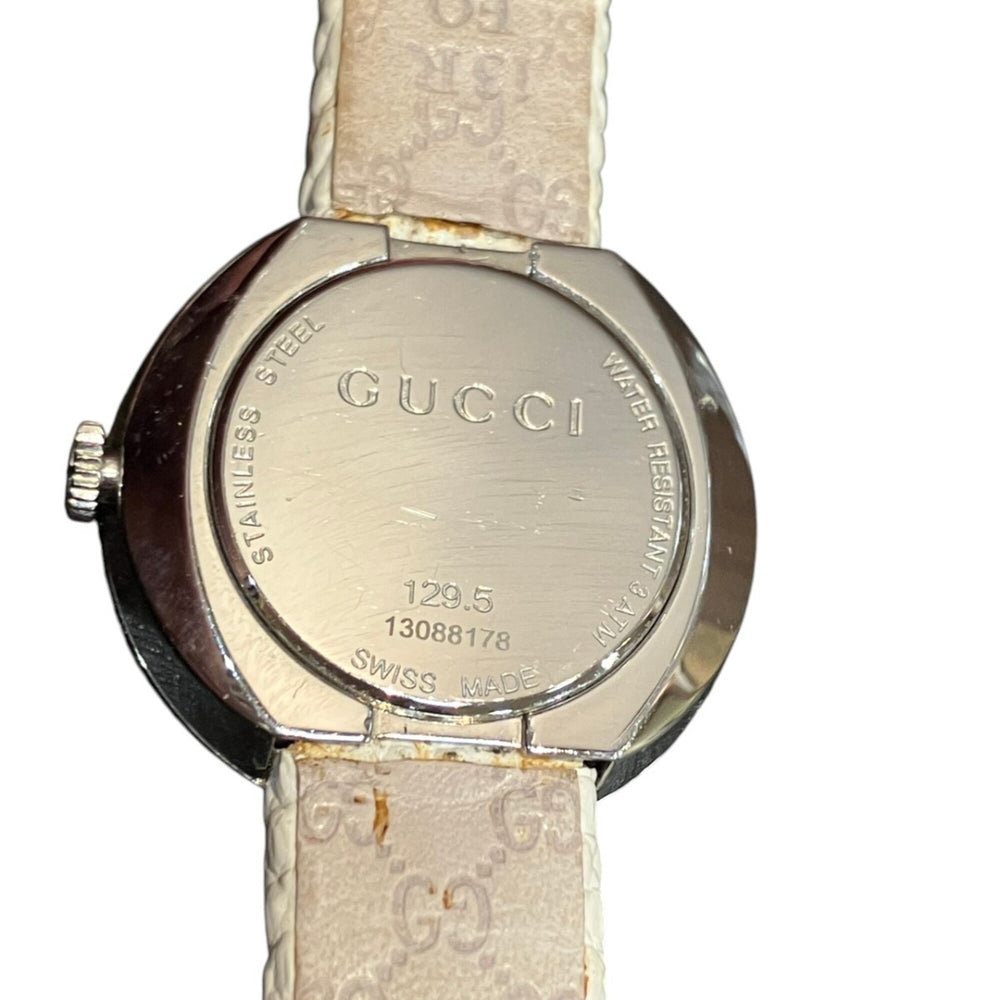 Gucci Horsebit watch, total weight 24.6g, stainless steel, genuine leather strap, quartz movement, white mother-of-pearl dial, 129.5 — Good