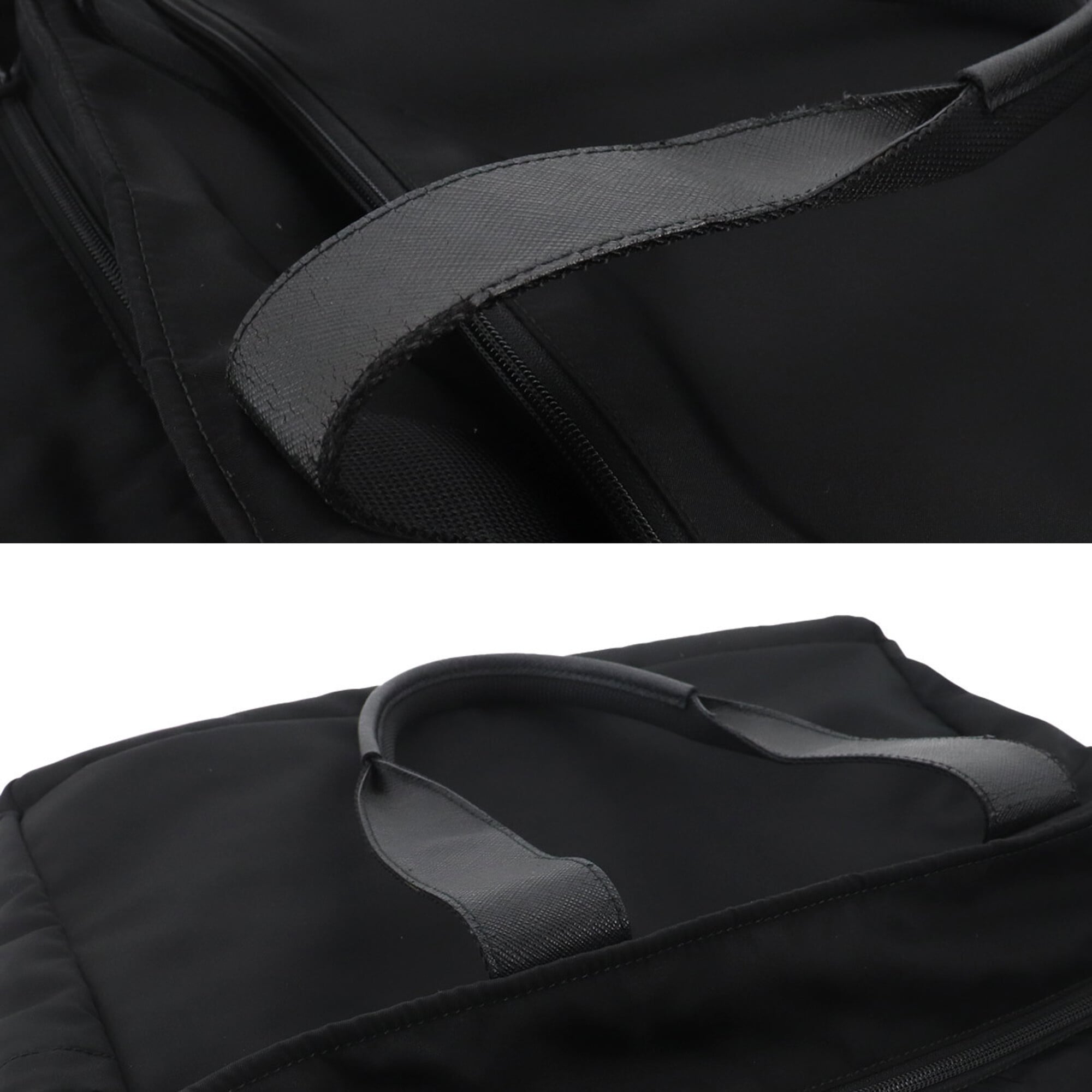 Prada PRADA Tote Handbag Nylon Saffiano Leather Nero Black 2VG042 Silver Hardware Bag — Like New