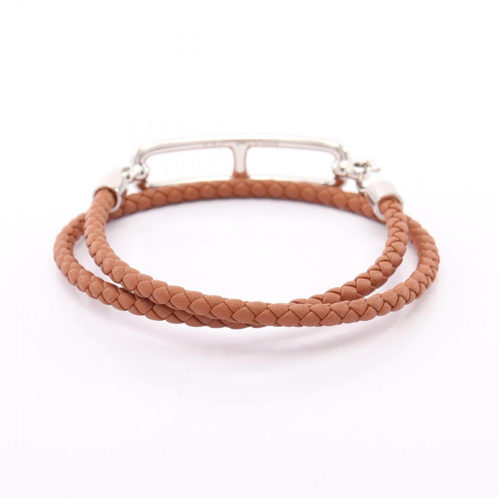 Hermes HERMES Roulis Double Tour Bracelet Accessory Stainless Steel Veau Swift Leather Women's Brown Silver — New - Store Return